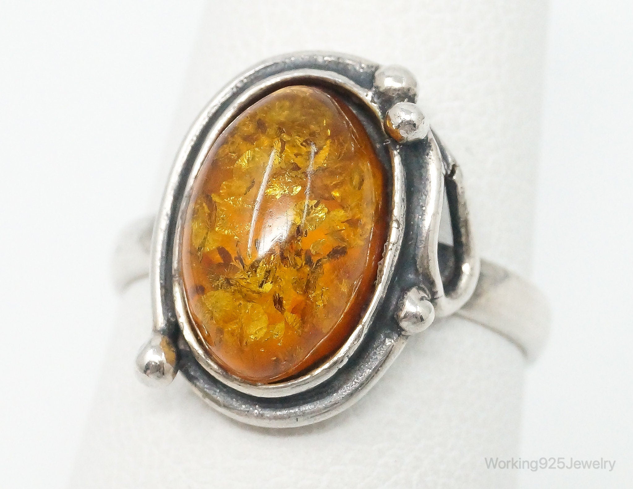 Vintage Baltic Amber Sterling Silver Ring - Size 6.25