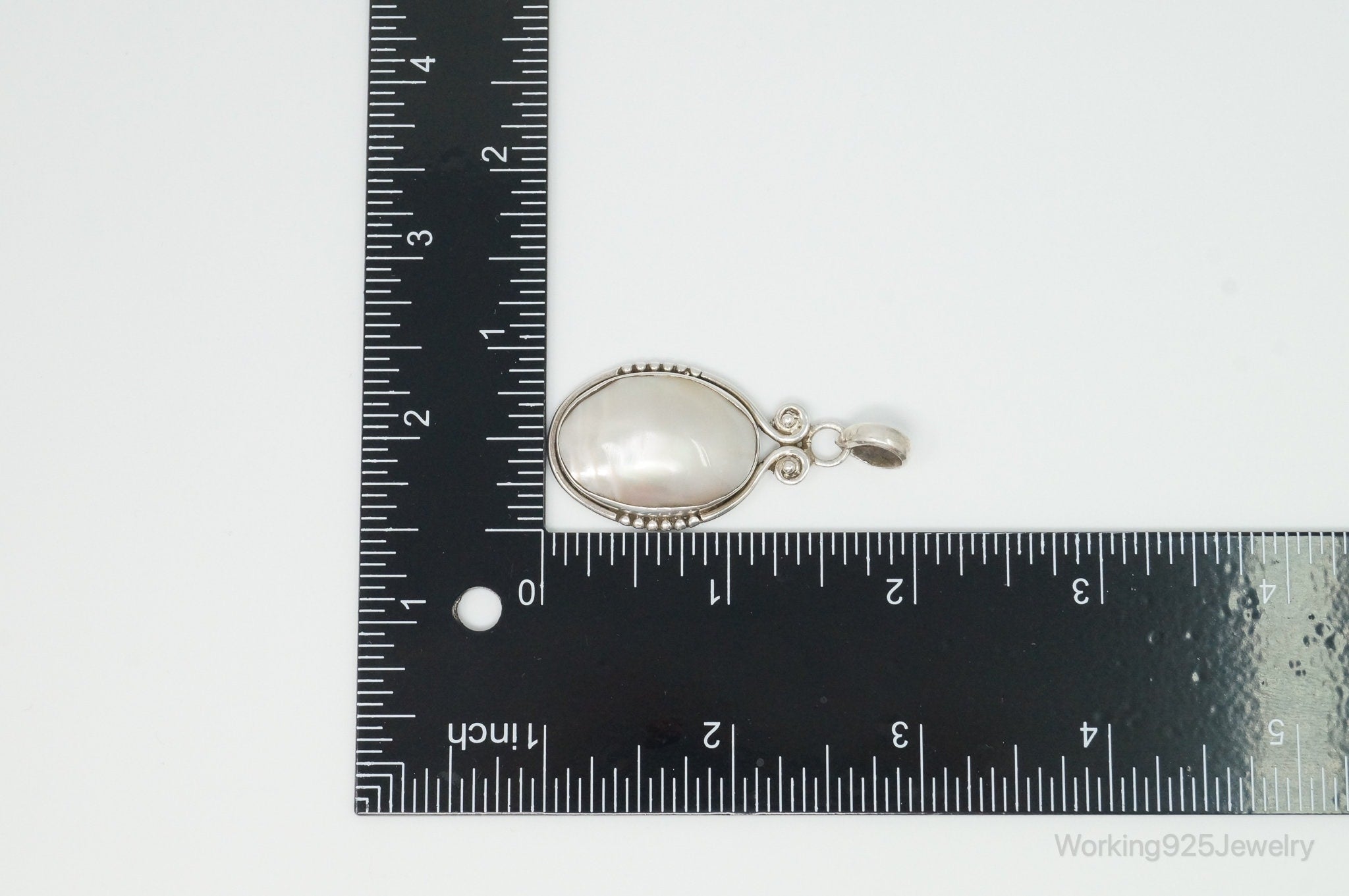 Large Vintage Mother Of Pearl Sterling Silver Pendant