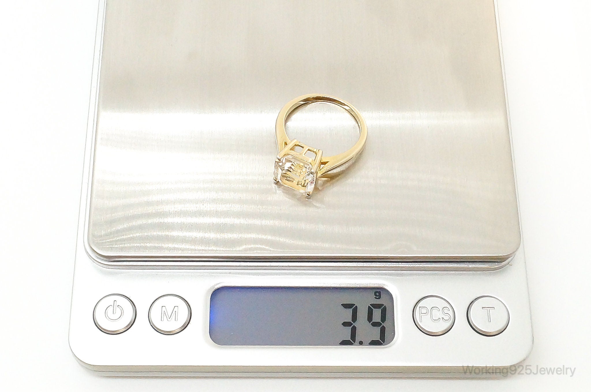 Designer BBJ Cubic Zirconia Gold Vermeil Sterling Silver Ring - Size 8