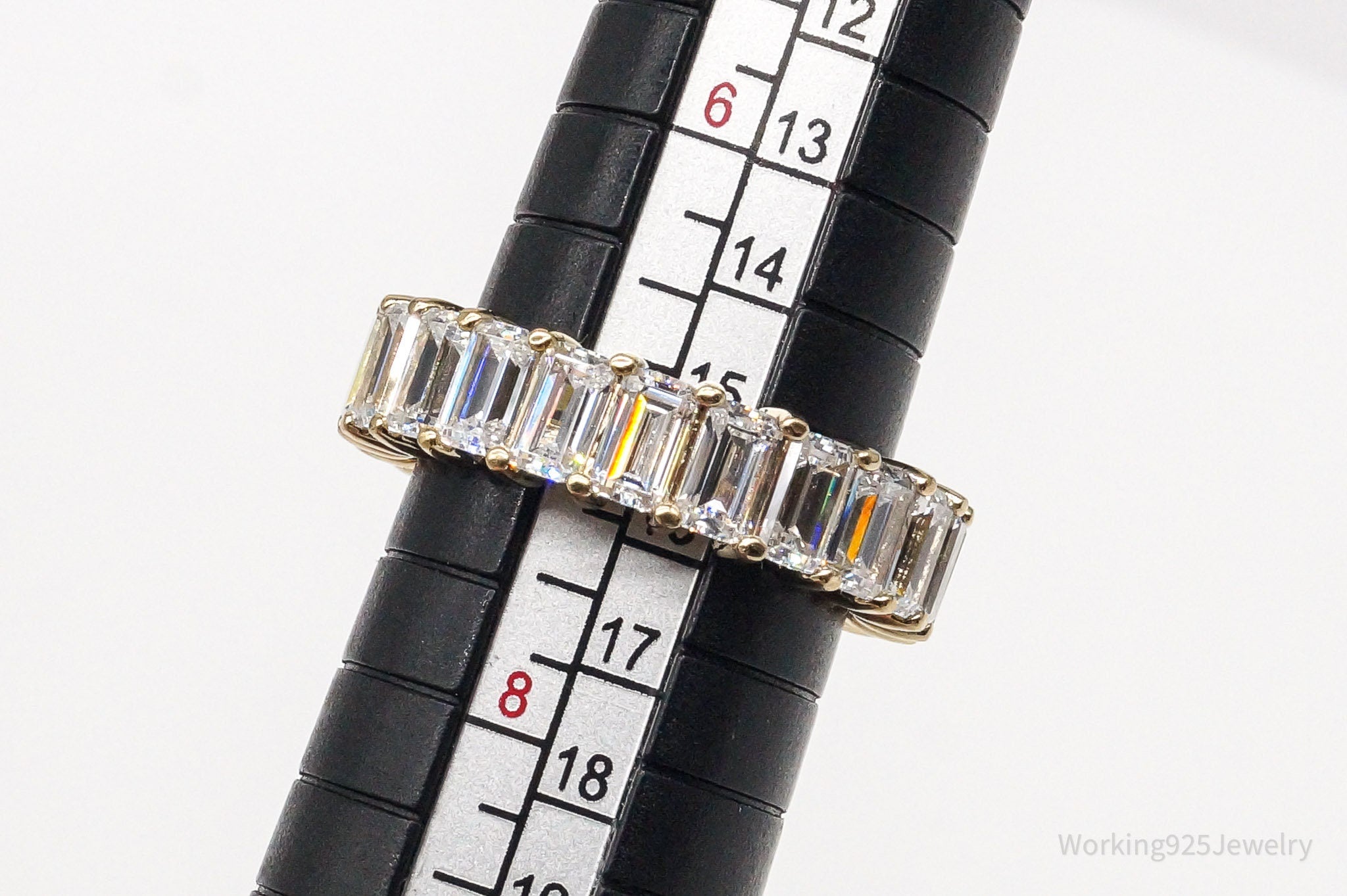 Vintage Cubic Zirconia Gold Vermeil Sterling Silver Band Ring - Size 7