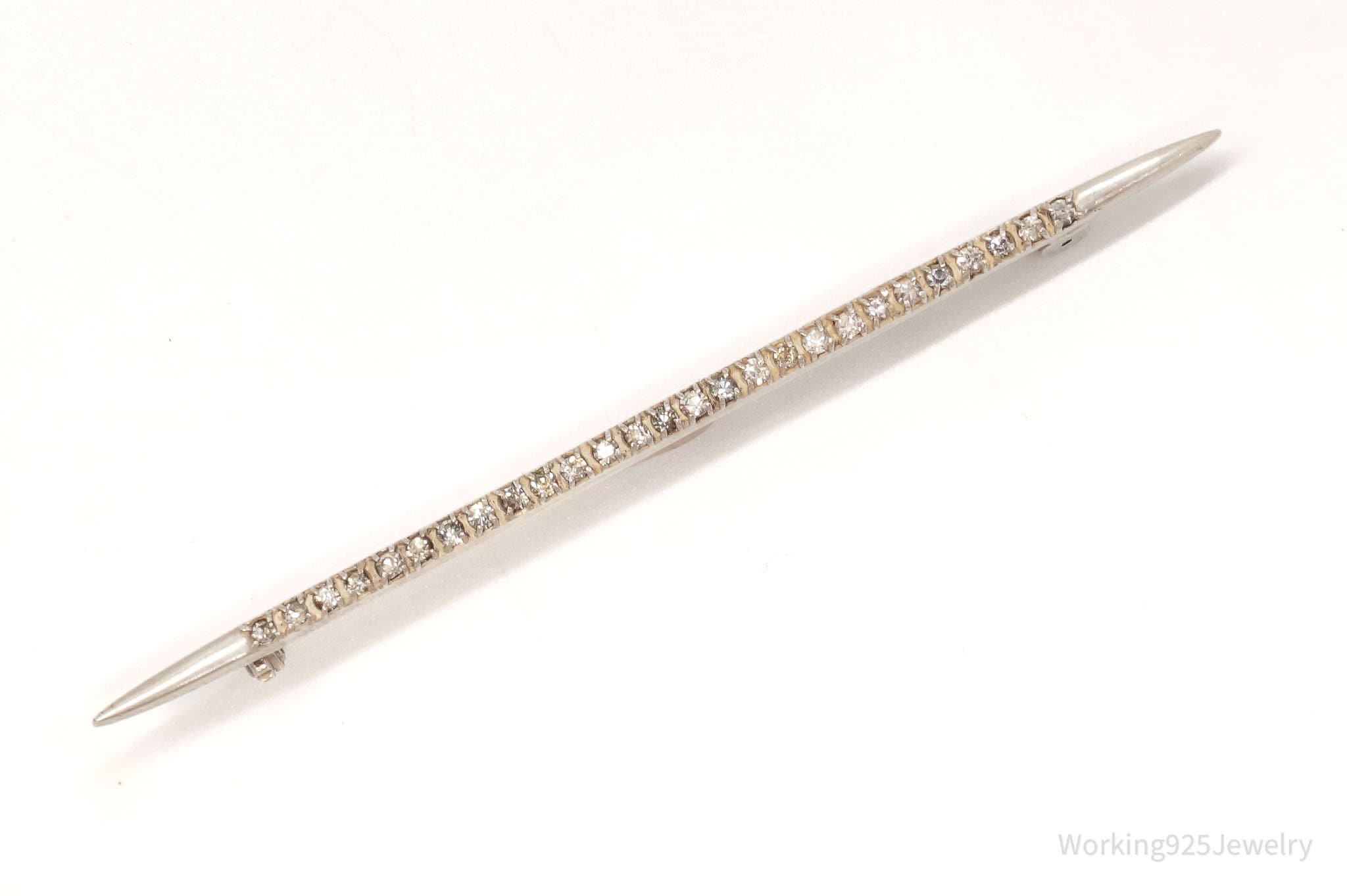 Antique Victorian Rhinestone Sterling Silver Brooch Pin Bar