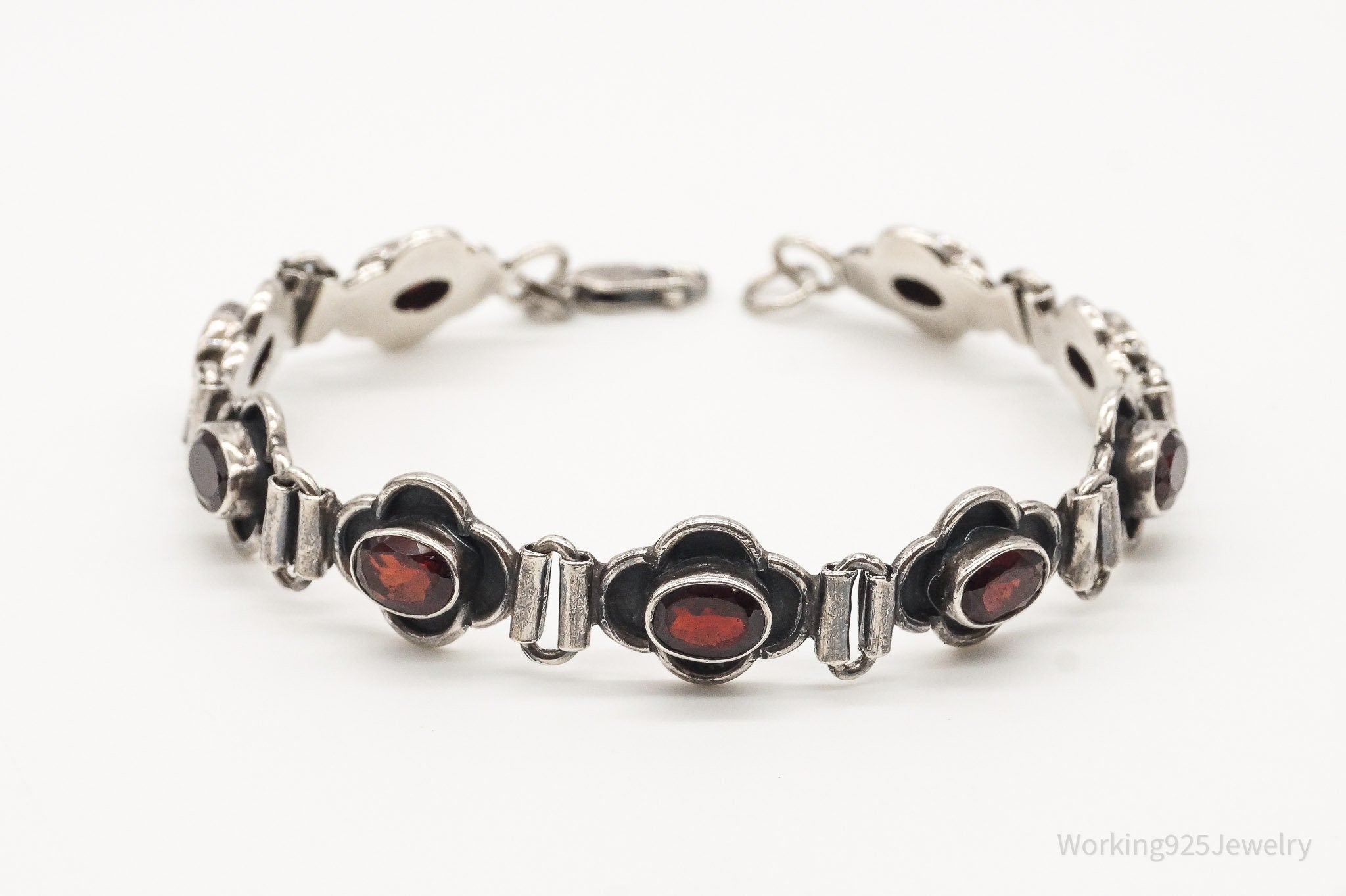 Vintage Garnet Sterling Silver Bracelet