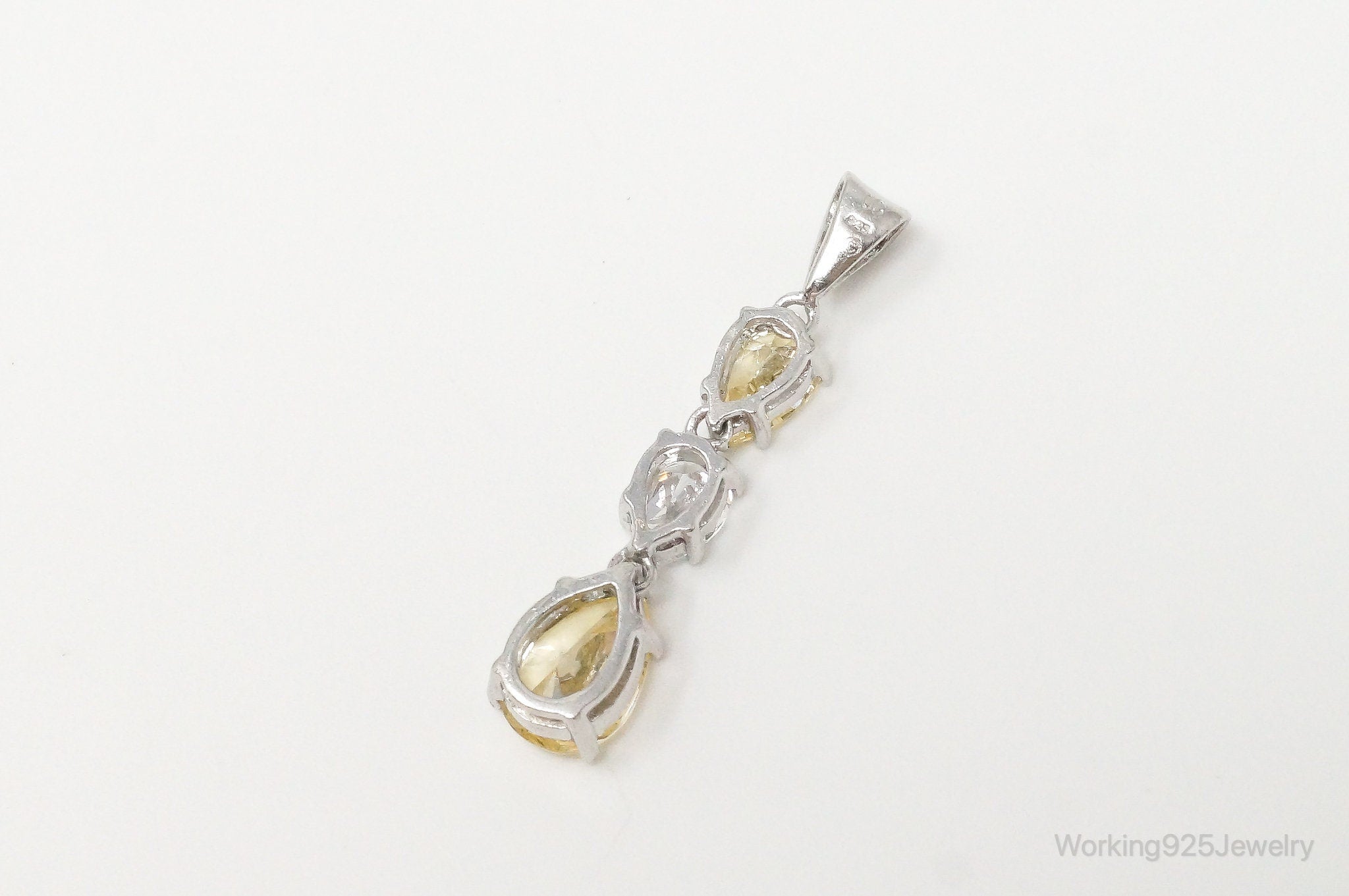 Vintage Large Citrine Cubic Zirconia Sterling Silver Pendant