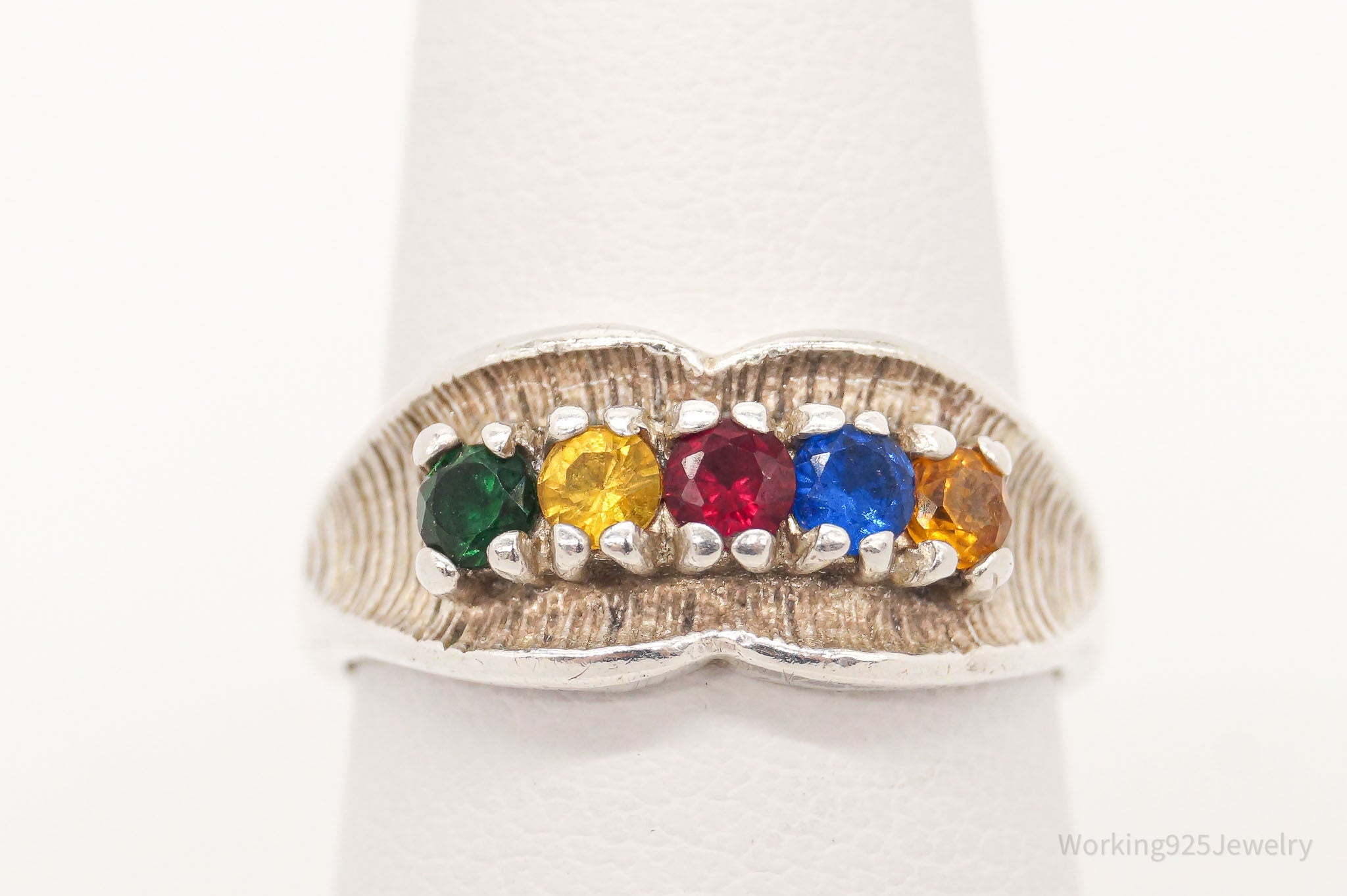 Vintage 1960s Multi Gemstone Sterling Silver Ring - Size 6.5