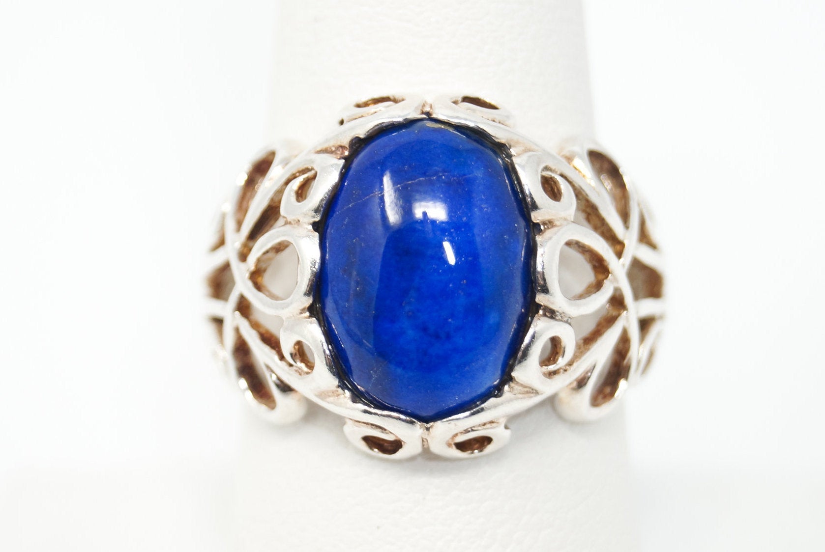 Vintage Designer Lapis Lazuli Sterling Silver Ring - Sz 8.25