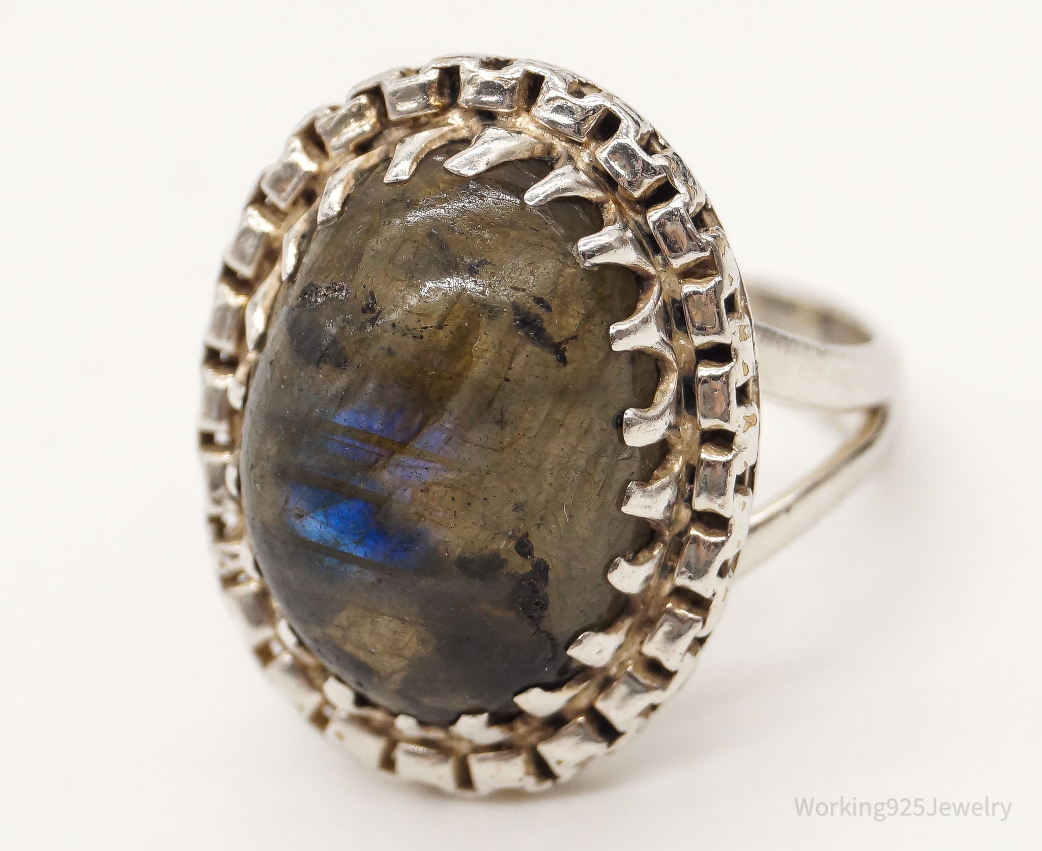 Vintage Labradorite Sterling Silver Ring - Size 6.25