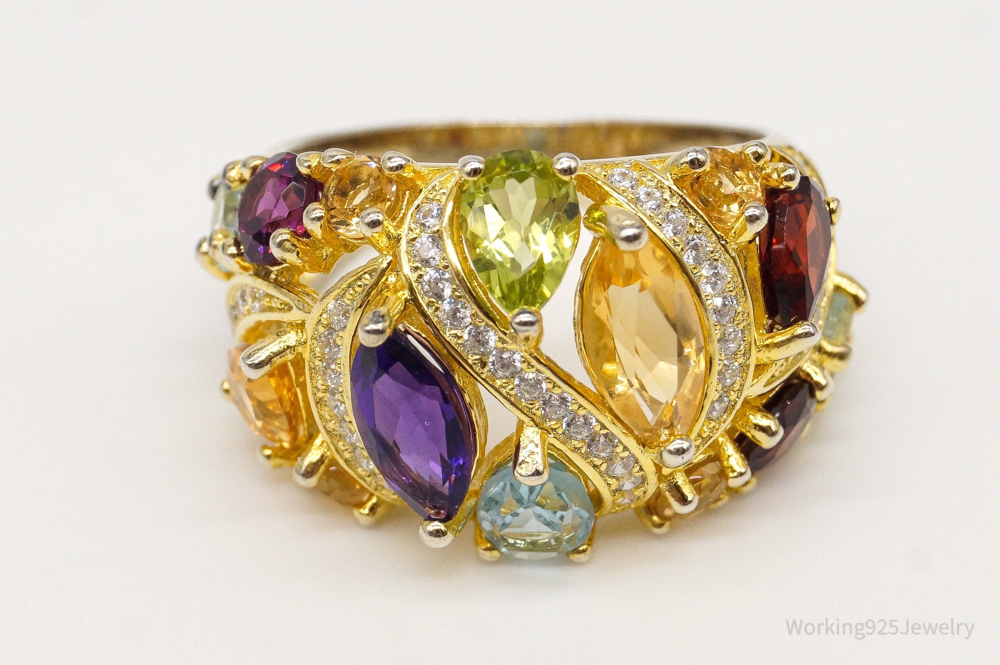 Multiple Gemstone Gold Vermeil Sterling Silver Ring - Size 7