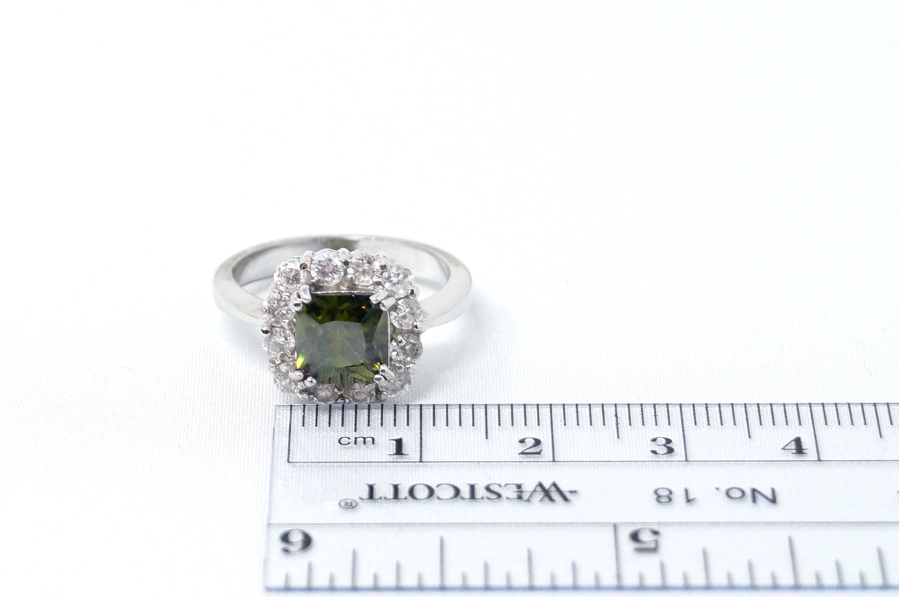 Art Deco Style Vintage Green Peridot CZ Accented Sterling Silver Ring Size 6.75