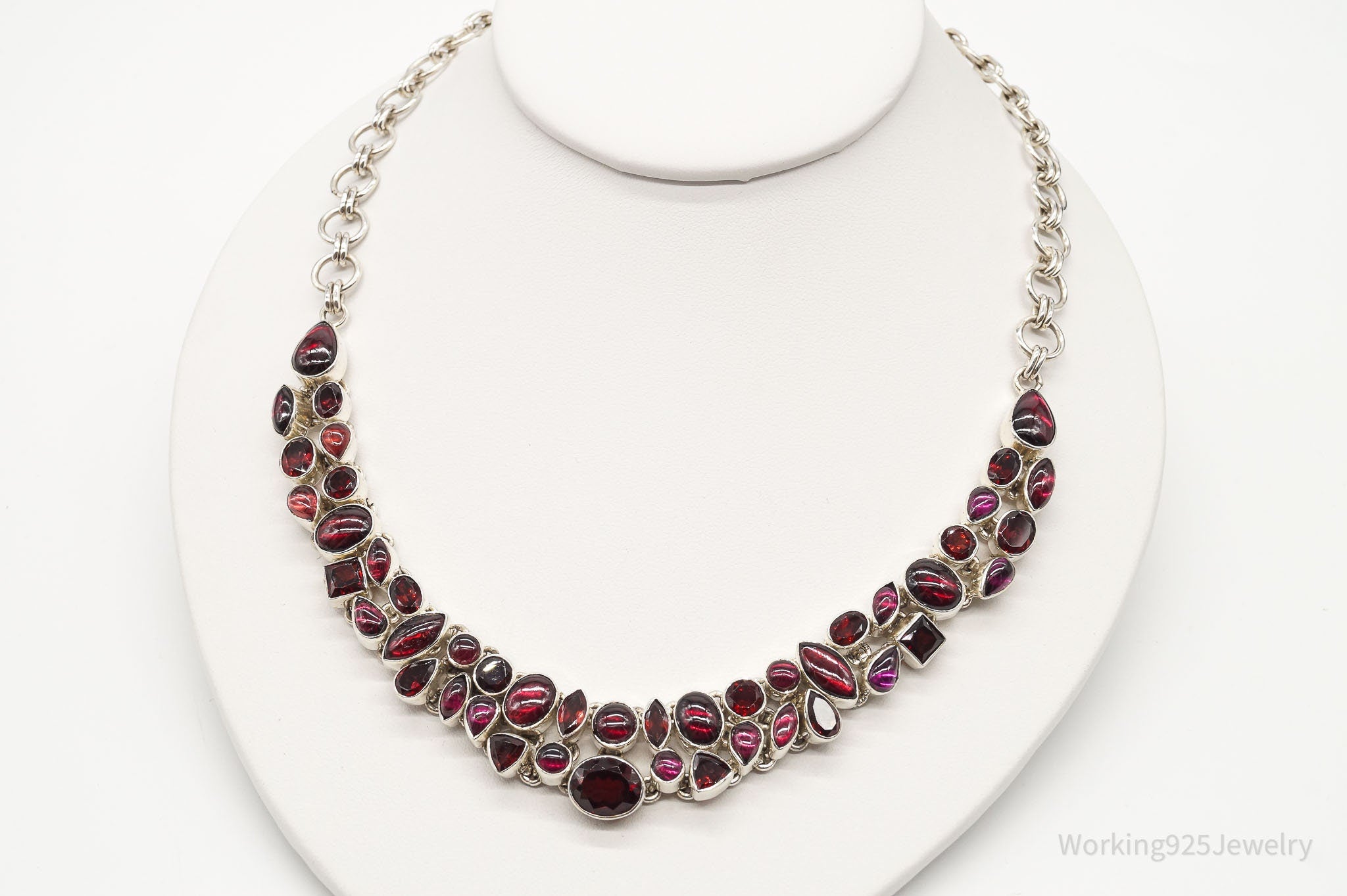 Brilliant Vintage Garnet Sterling Silver Bib Necklace