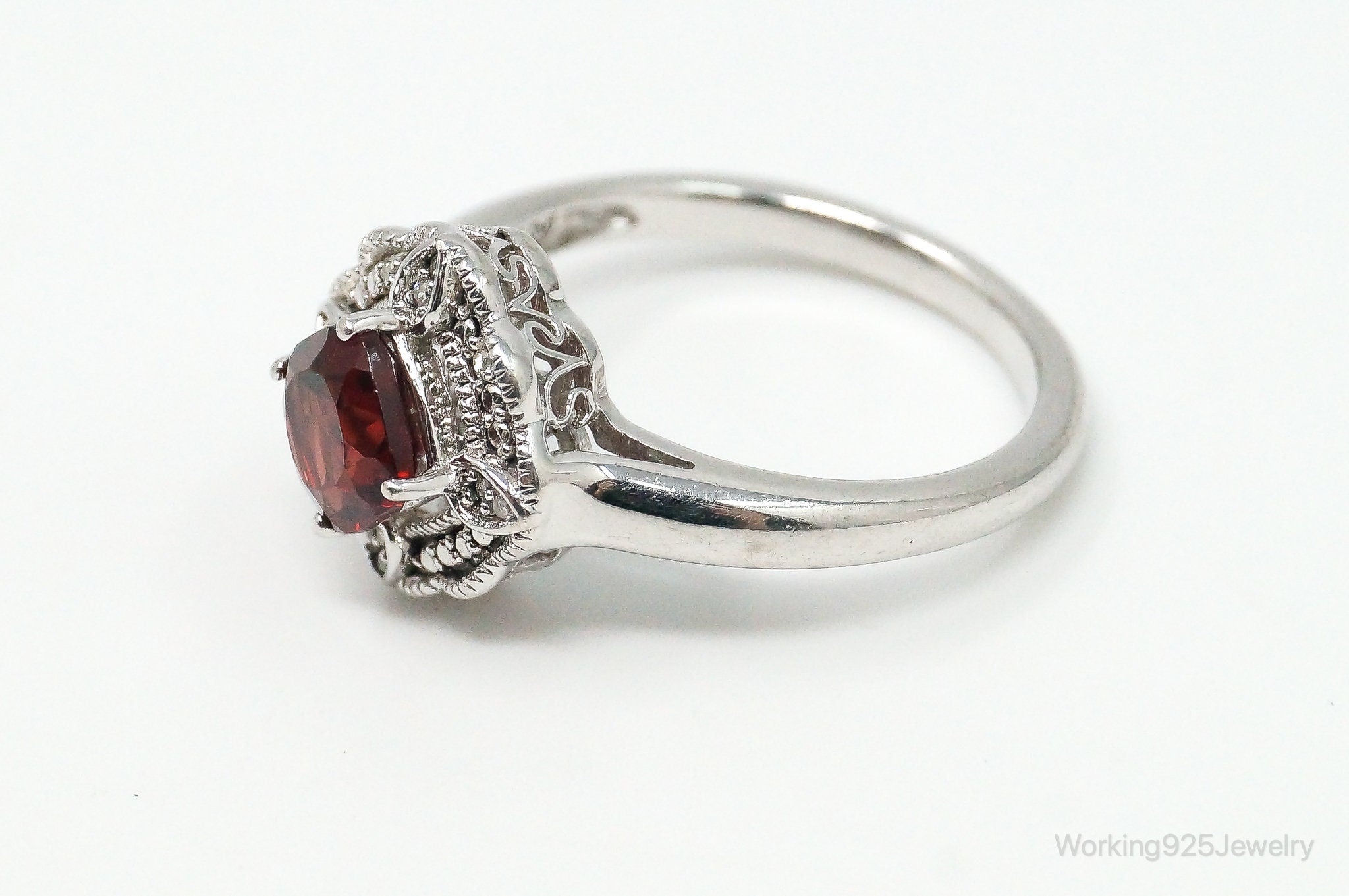 Vintage Garnet Cubic Zirconia Sterling Silver Ring - Size 7