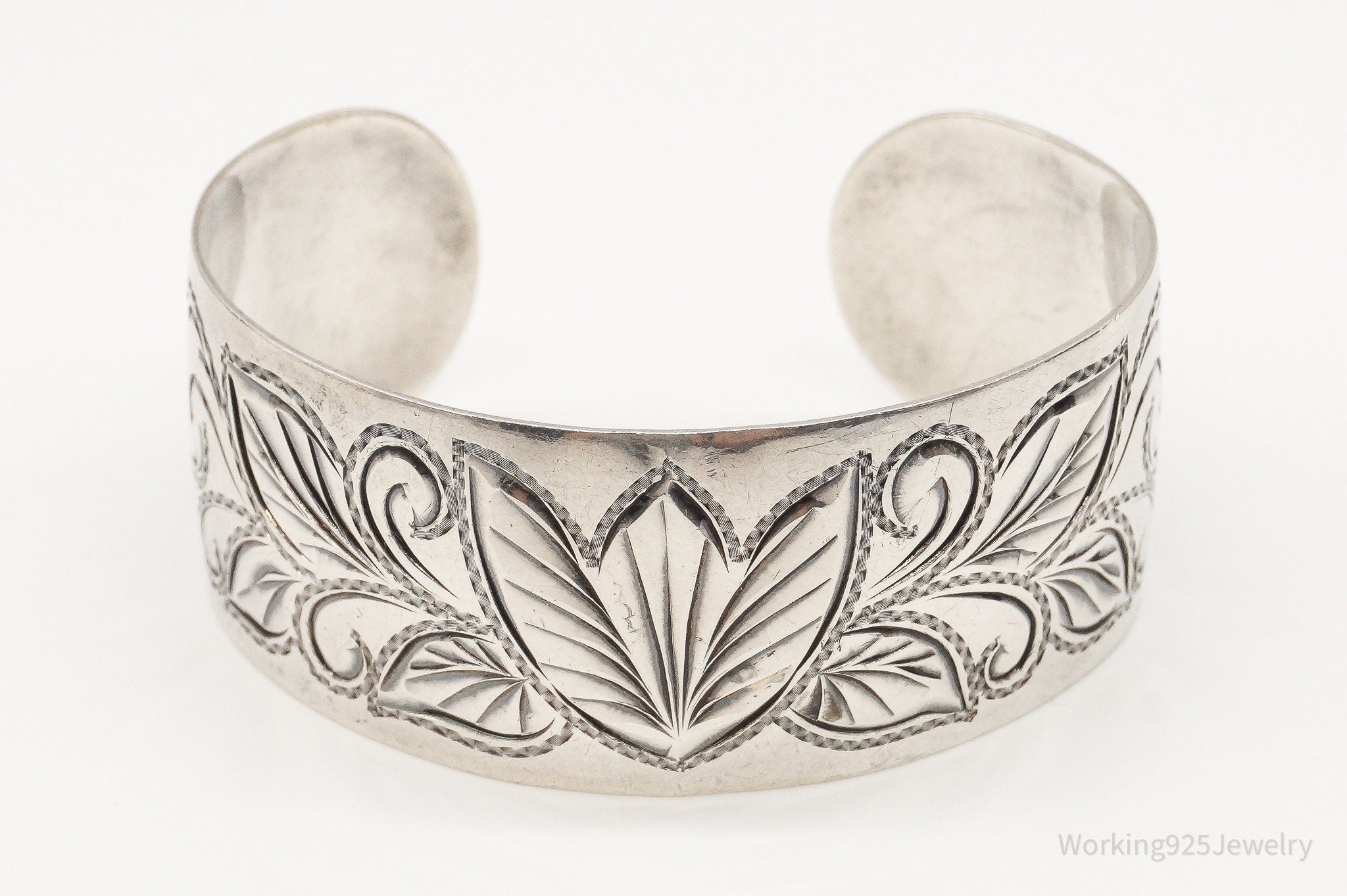 Antique Art Nouveau Motif Floral Sterling Silver Cuff Bracelet