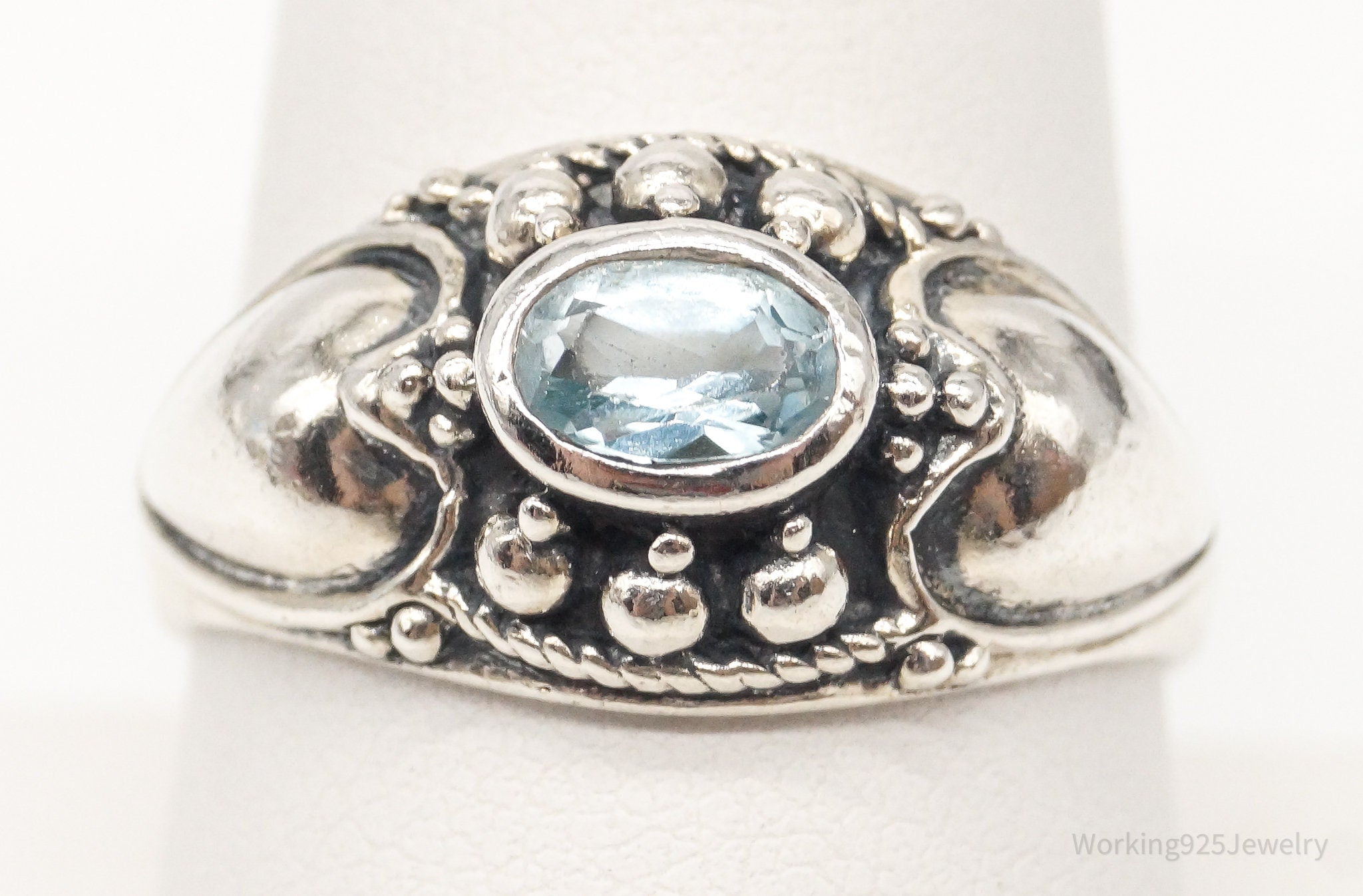 Vintage Blue Topaz Sterling Silver Ring - Size 9