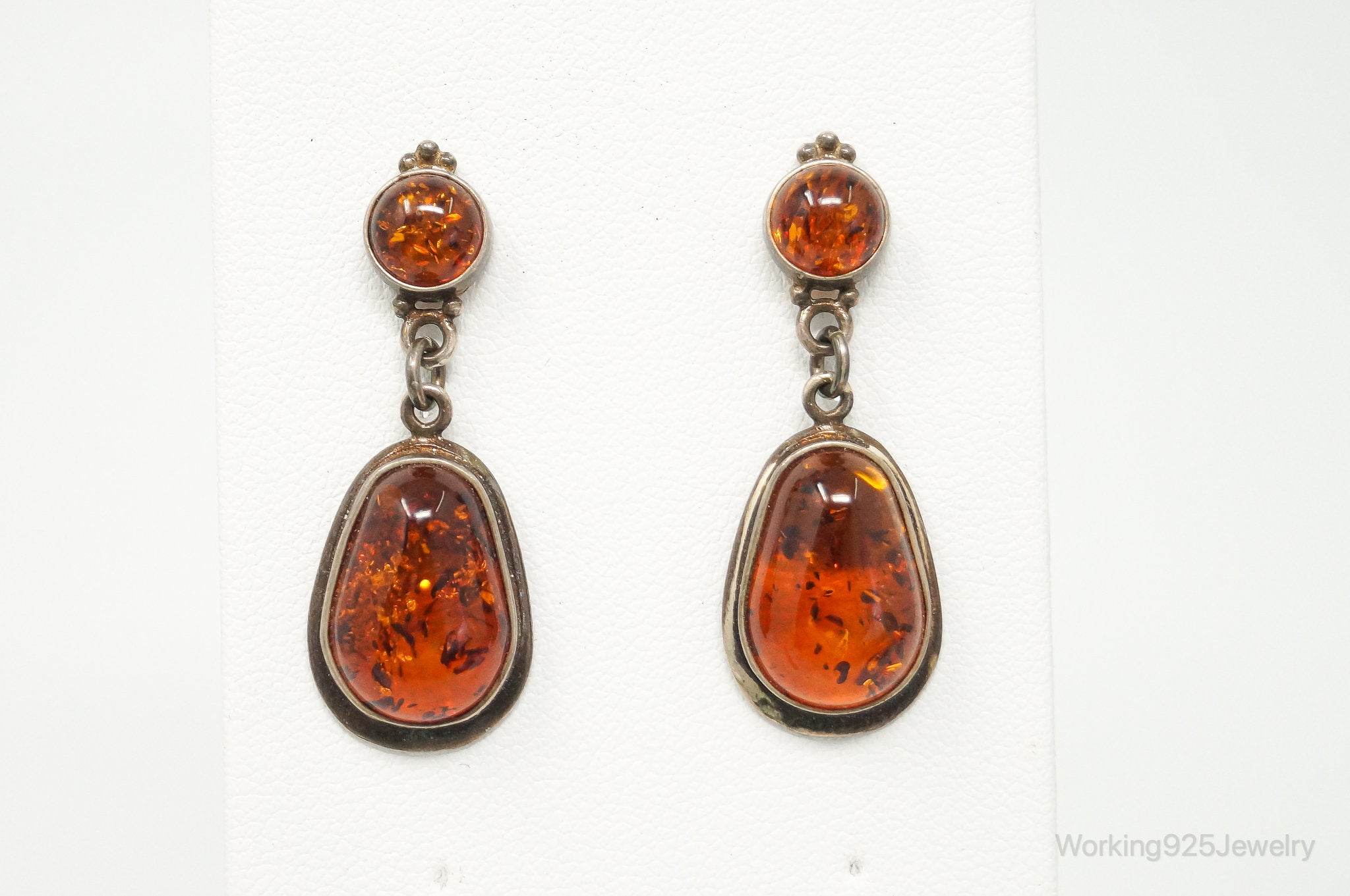 Vintage Amber Modernist Sterling Silver Earrings