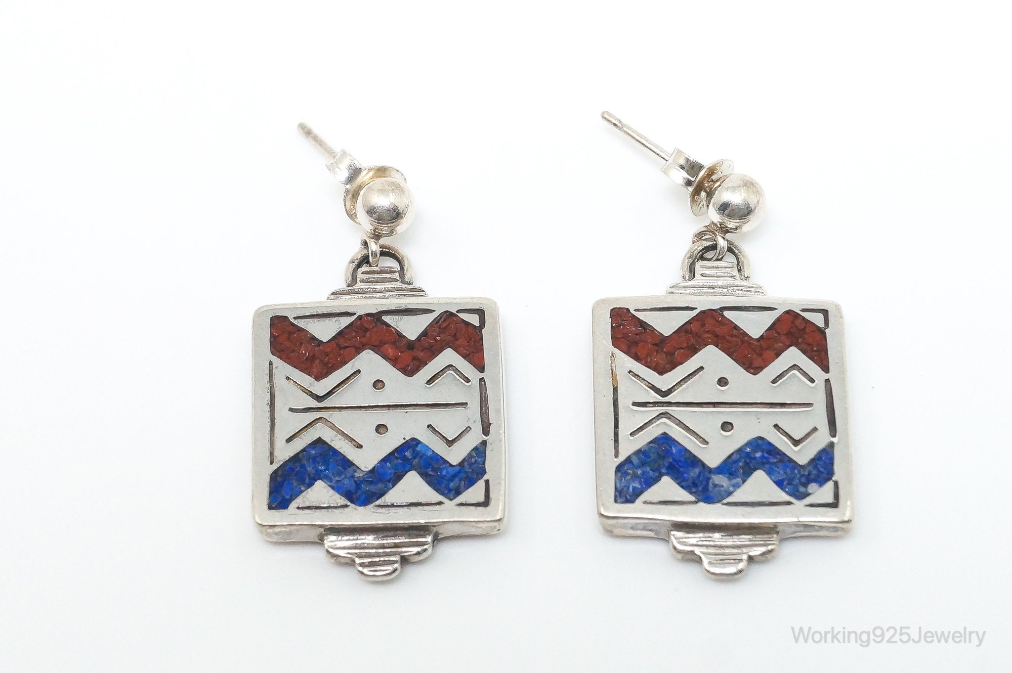 Native Designer Carolyn Pollack Lapis Lazuli Coral Sterling Silver Earrings