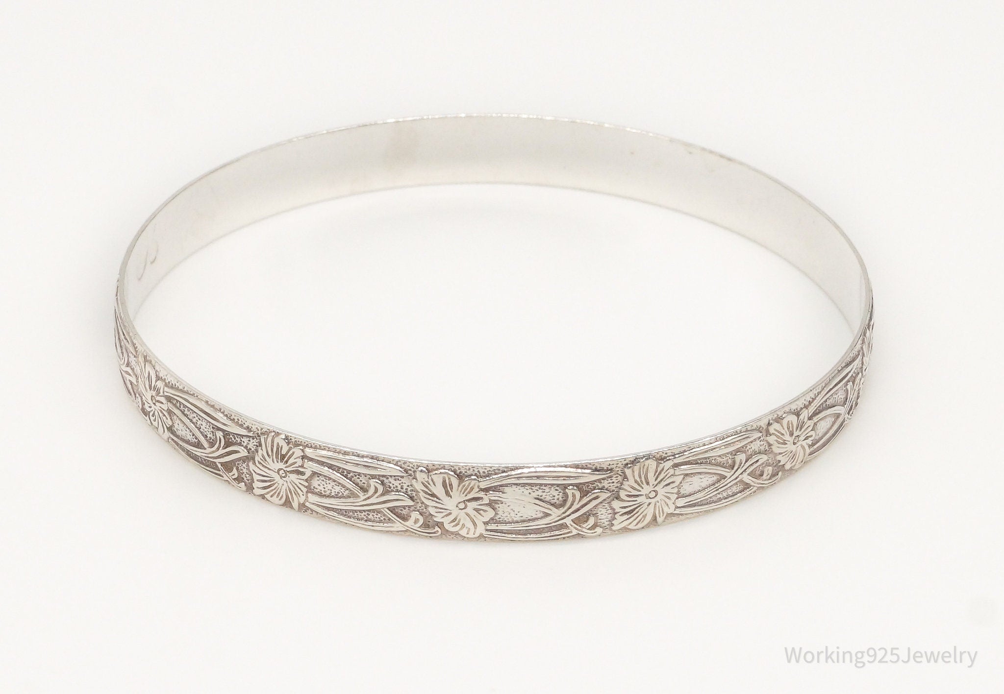 Antique Art Nouveau Floral Motif Sterling Silver Bracelet