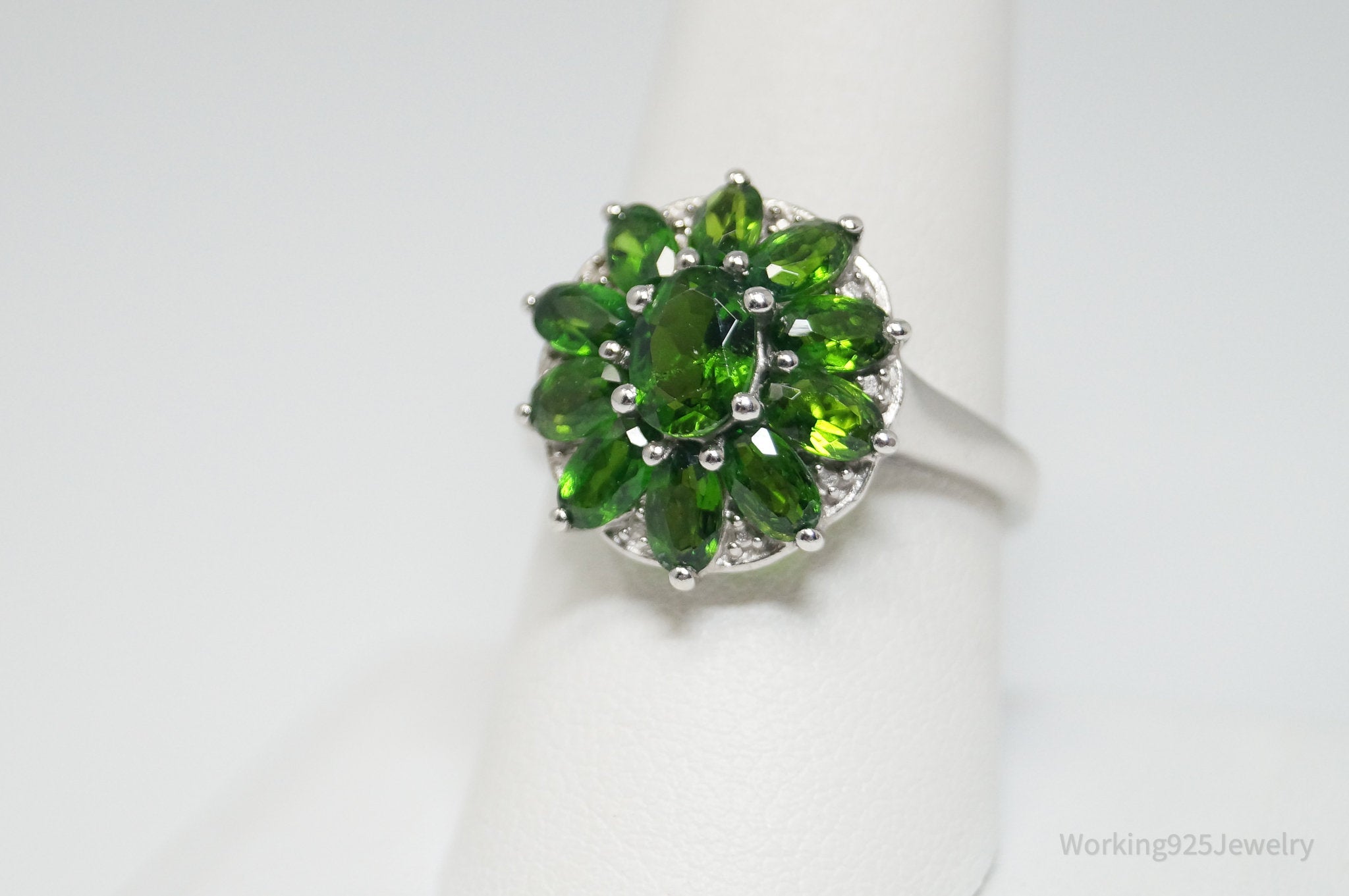 Vintage Art Deco Peridot Sterling Silver Statement Ring - Size 8.75