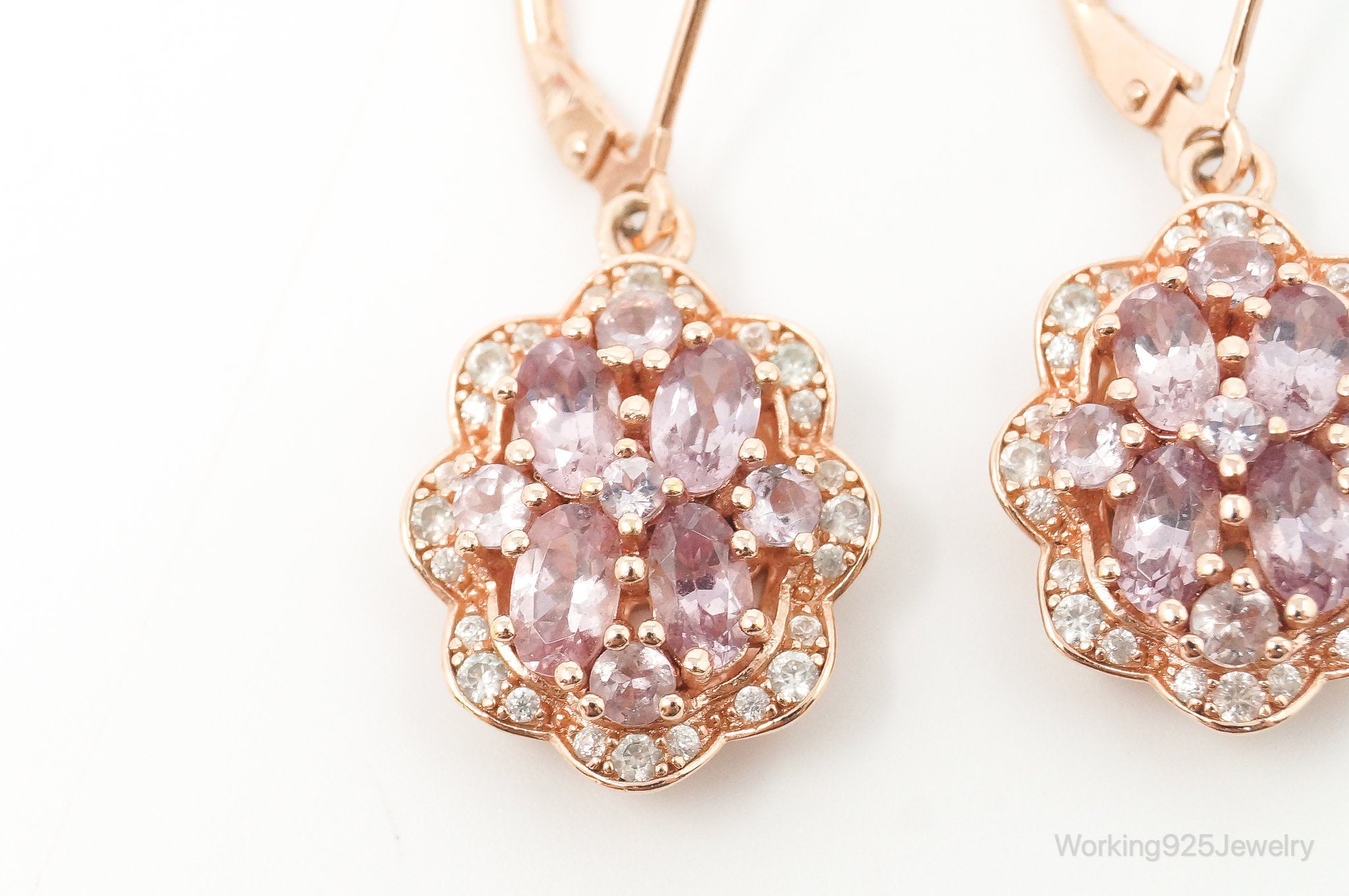 Designer DK CZ Pink Topaz Rose Gold Vermeil Sterling Silver Earrings