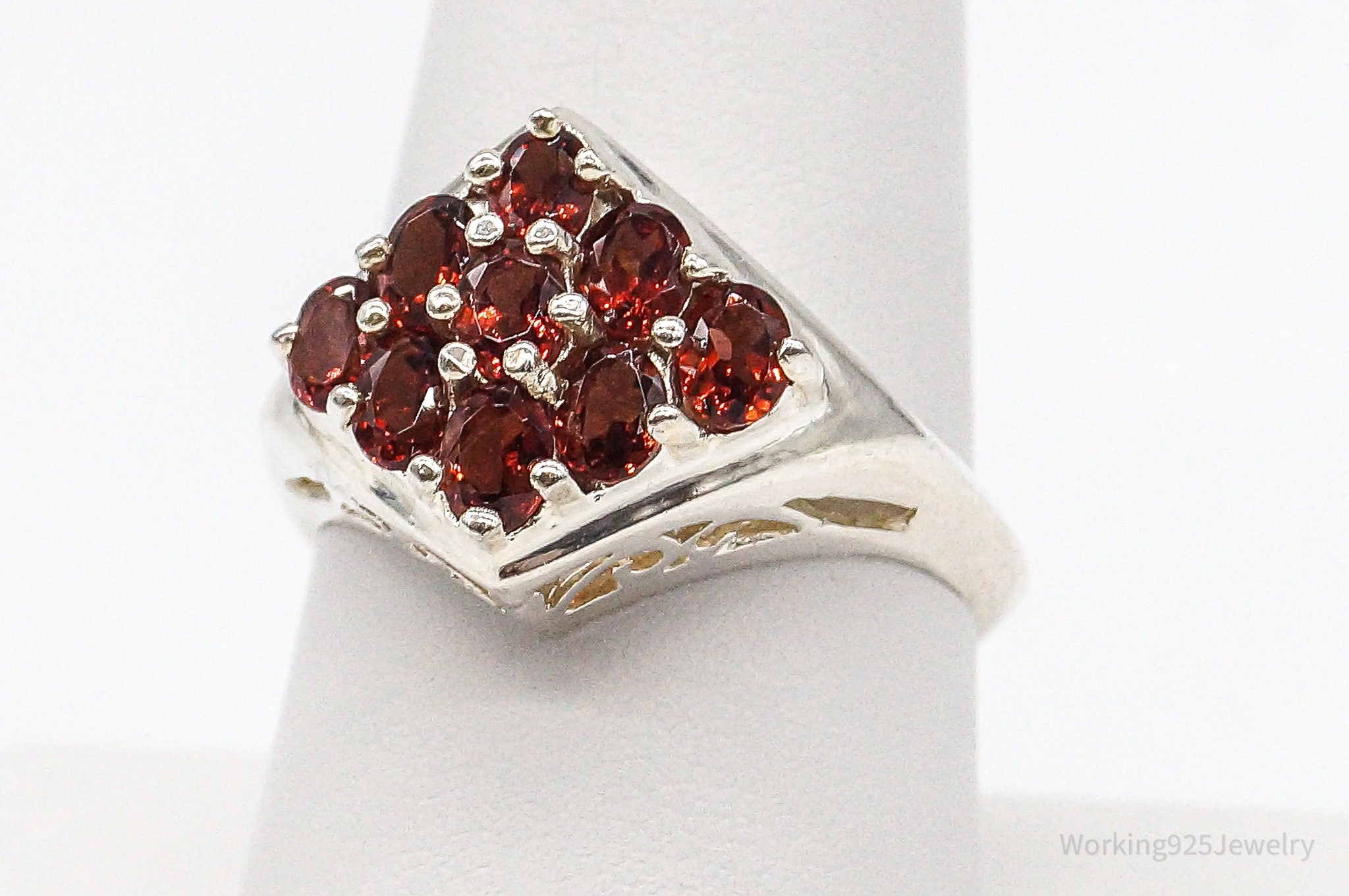 Garnet Sterling Silver Ring - Size 8.75