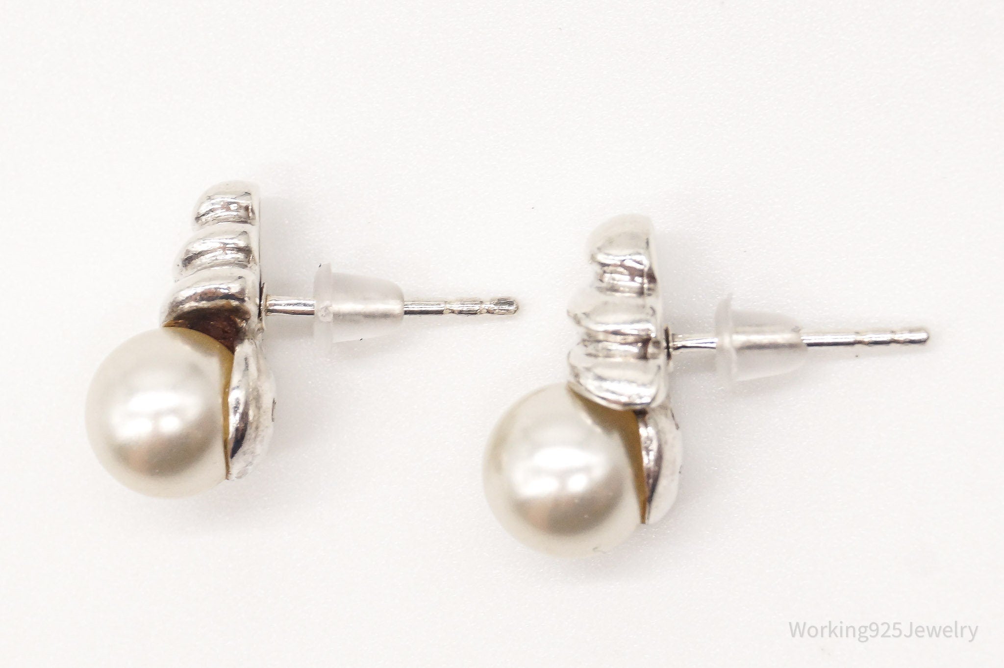 Vintage Designer MWS Pearl Sterling Silver Earrings