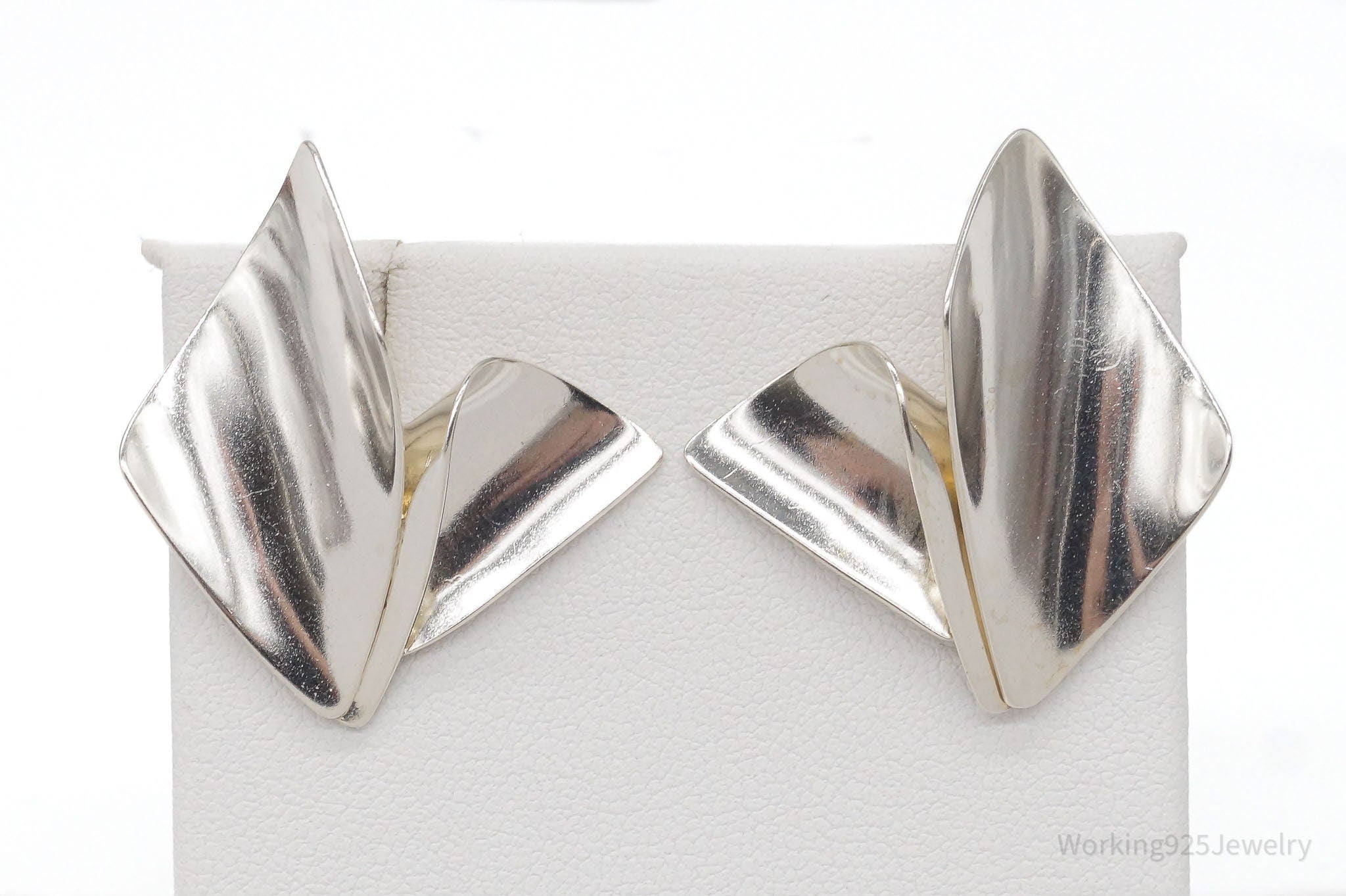 RARE Vintage Designer MS Modernist Sterling Silver Earrings