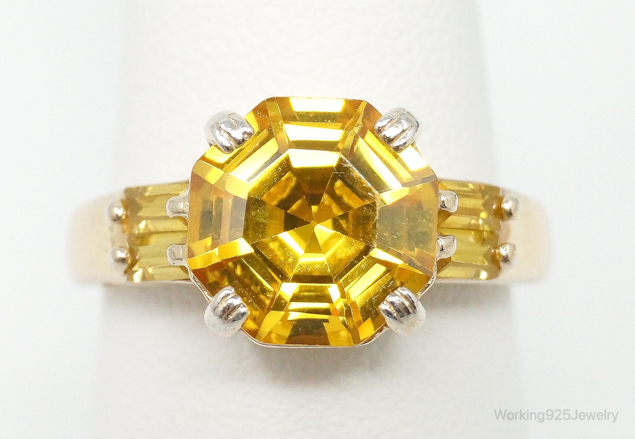 Ross Simons Citrine Cubic Zirconia Gold Vermeil Sterling Silver Ring Size 8