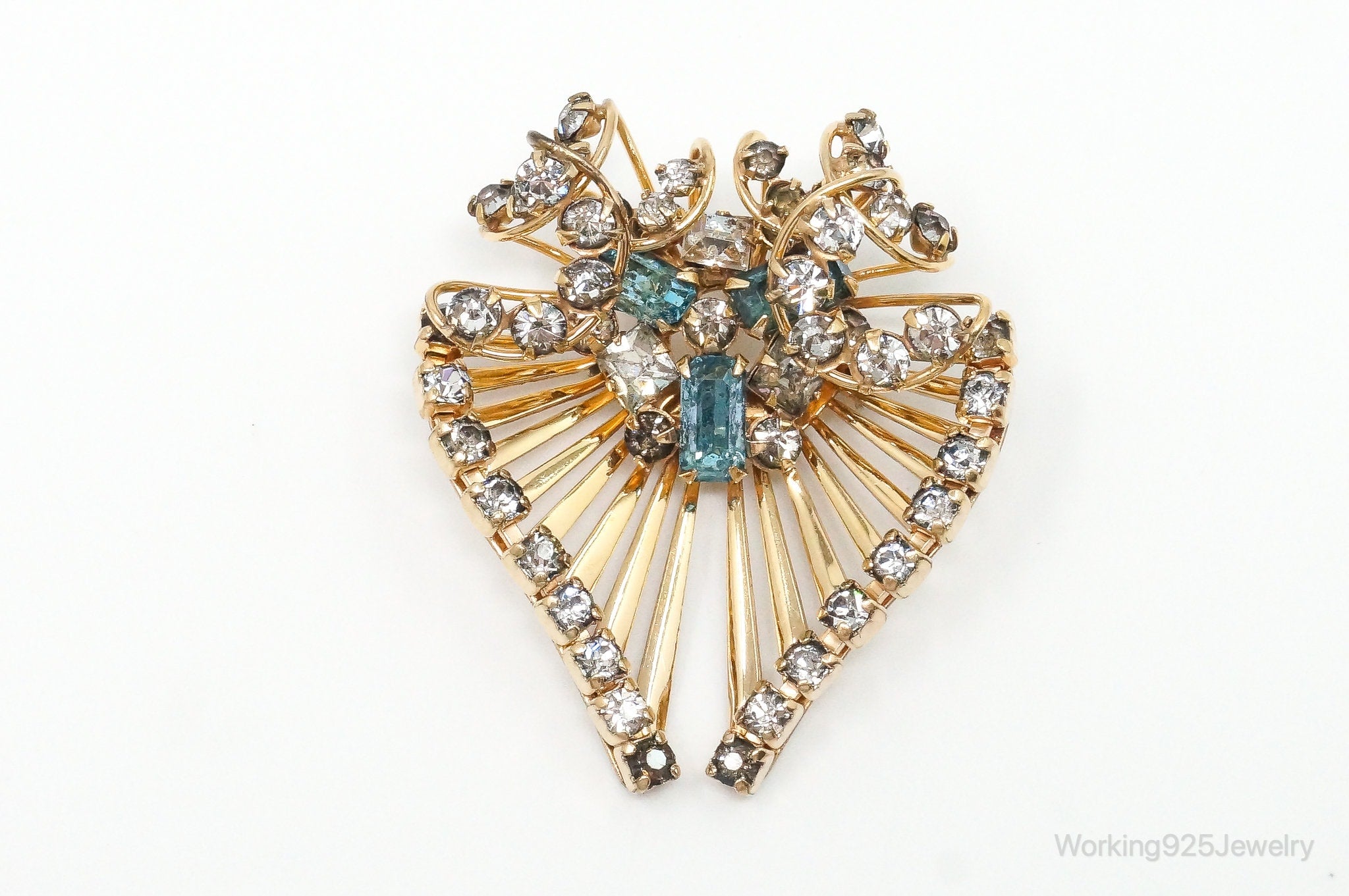 Large Vintage Designer M & S 12K GF Rhinestones Art Deco Pendant