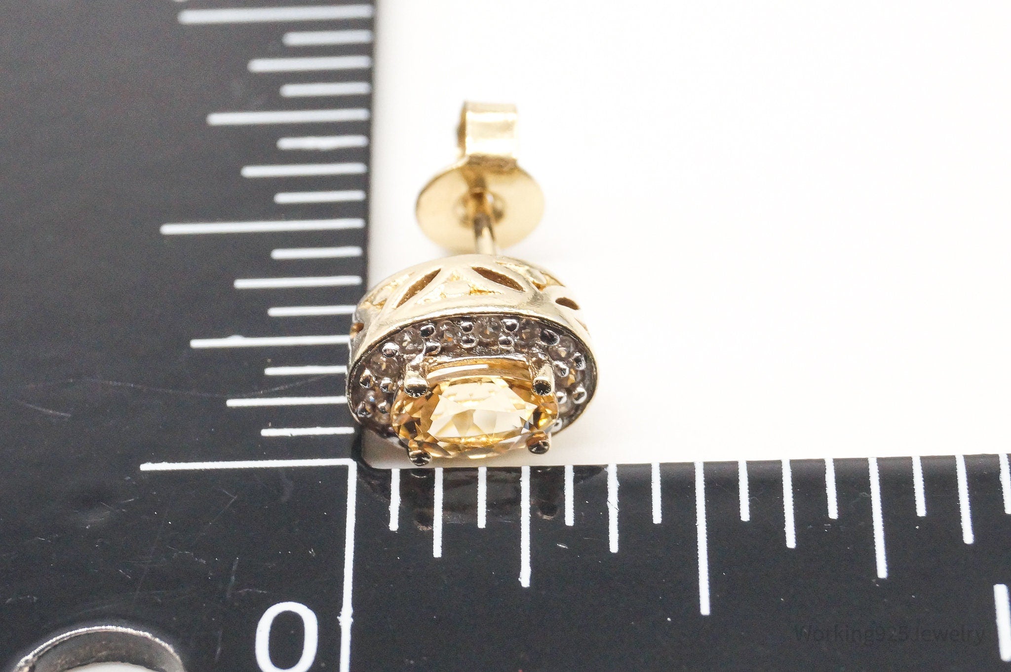 Vintage Citrine Cubic Zirconia Yellow Gold Sterling Silver Earrings