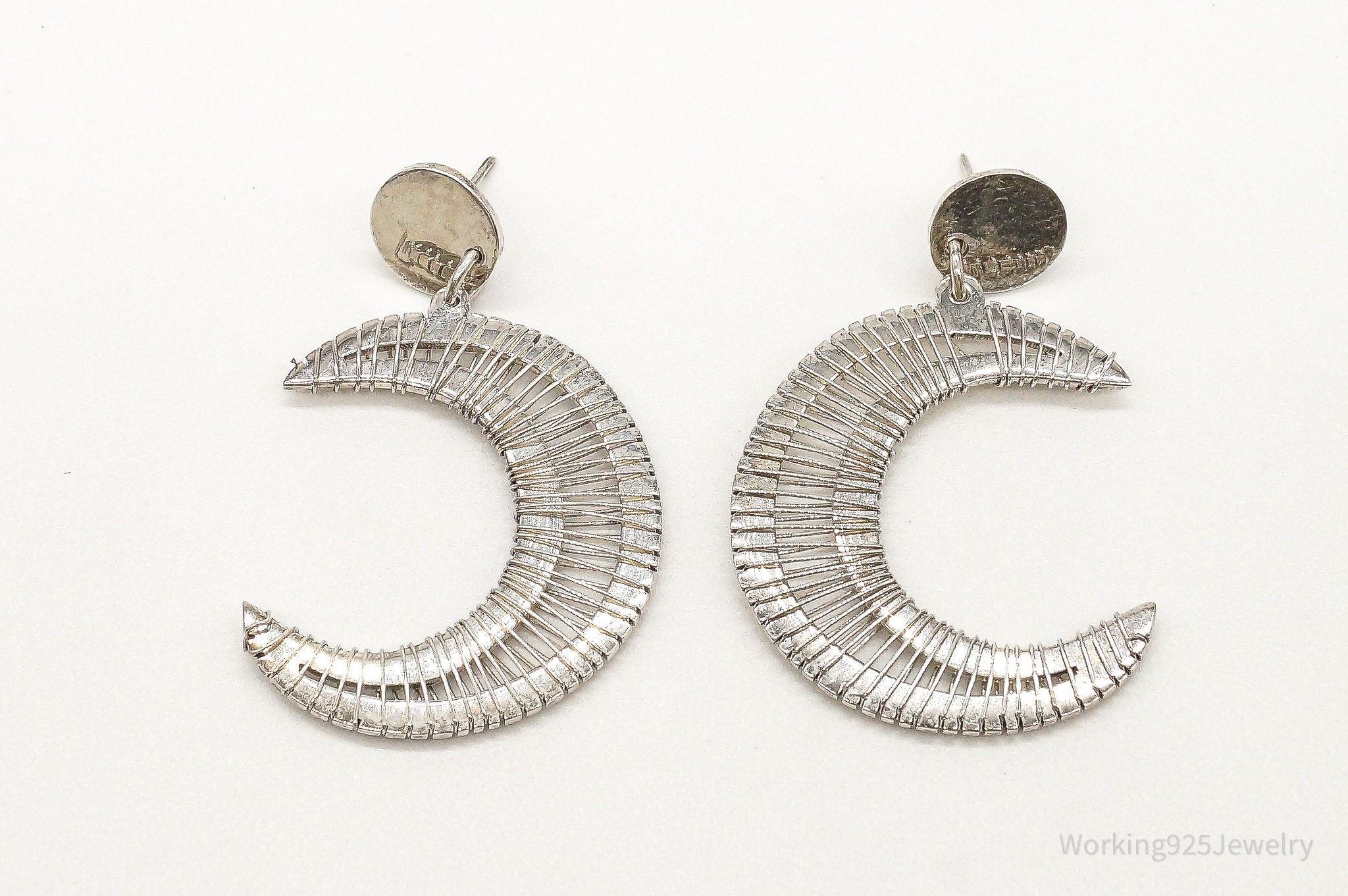 Large Vintage Mexico Moons Sterling Silver Earrings