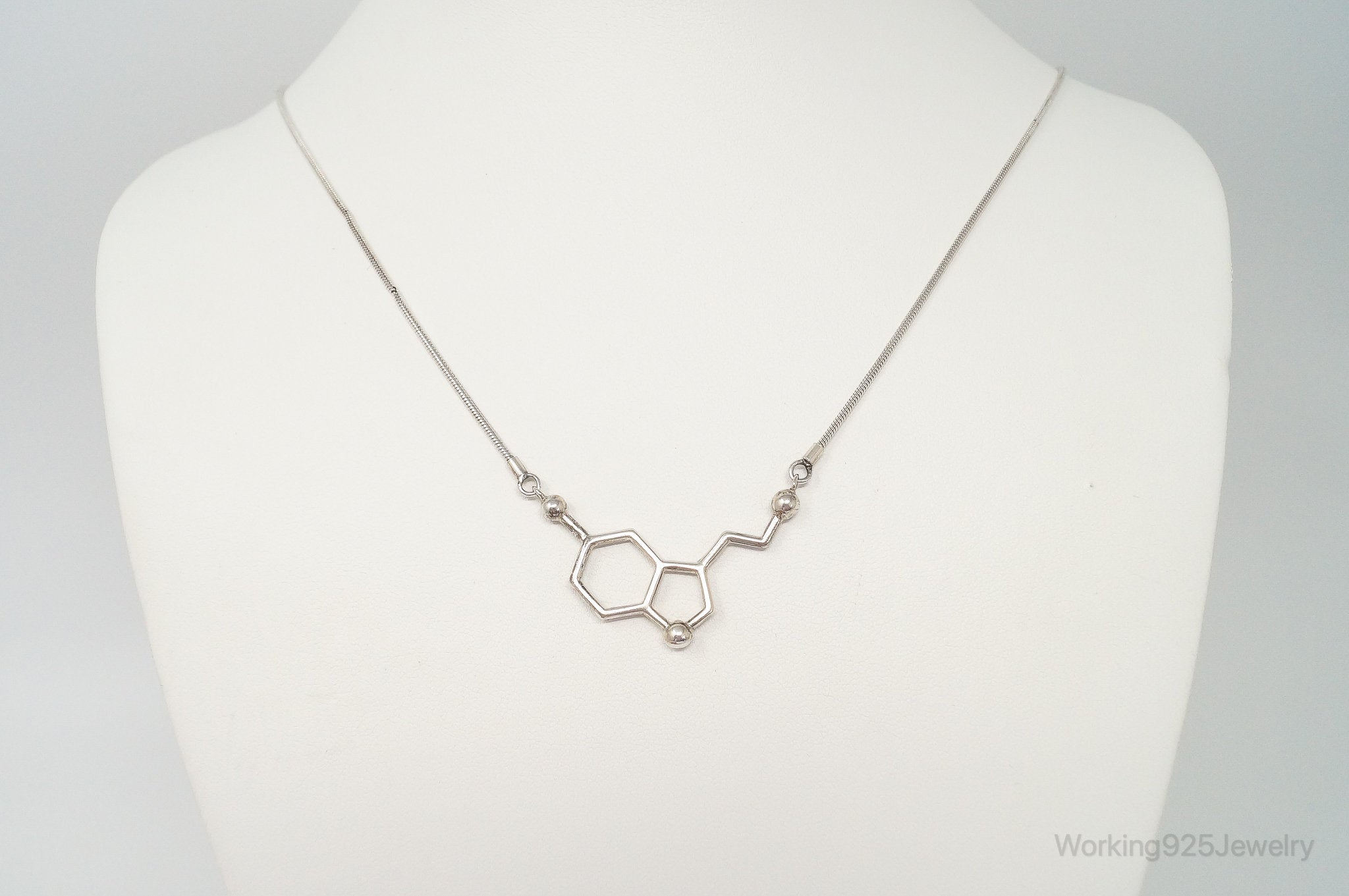 Serotonin Molecule Sterling Silver Necklace