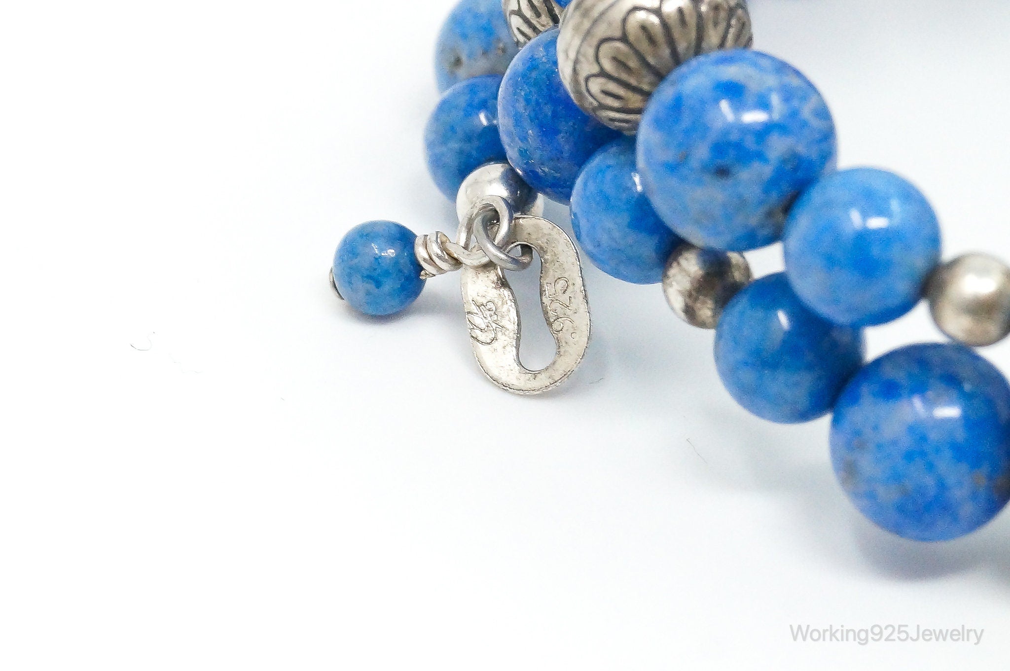 Designer Carolyn Pollack Beaded Lapis Lazuli Sterling Silver Bracelet