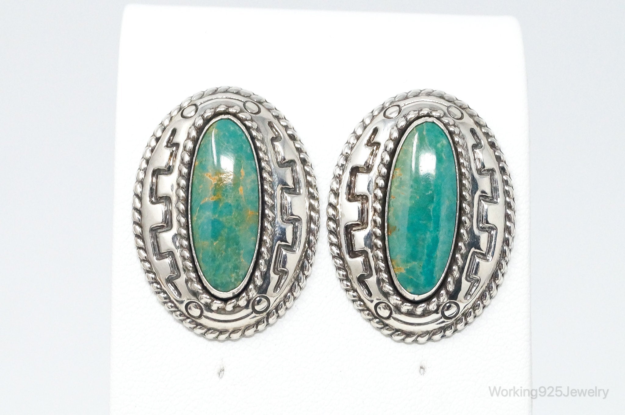 Large Western Designer Carolyn Pollack Relios Turquoise Sterling Silver Earrings