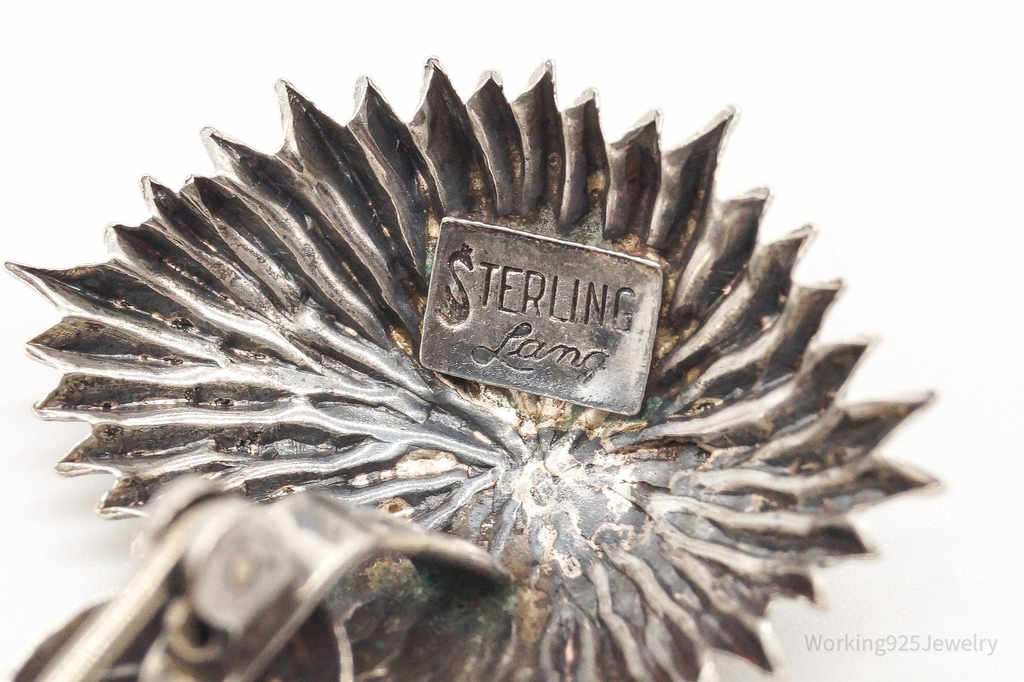 Vintage Designer Lang Thistle Flower Sterling Silver Brooch Pin