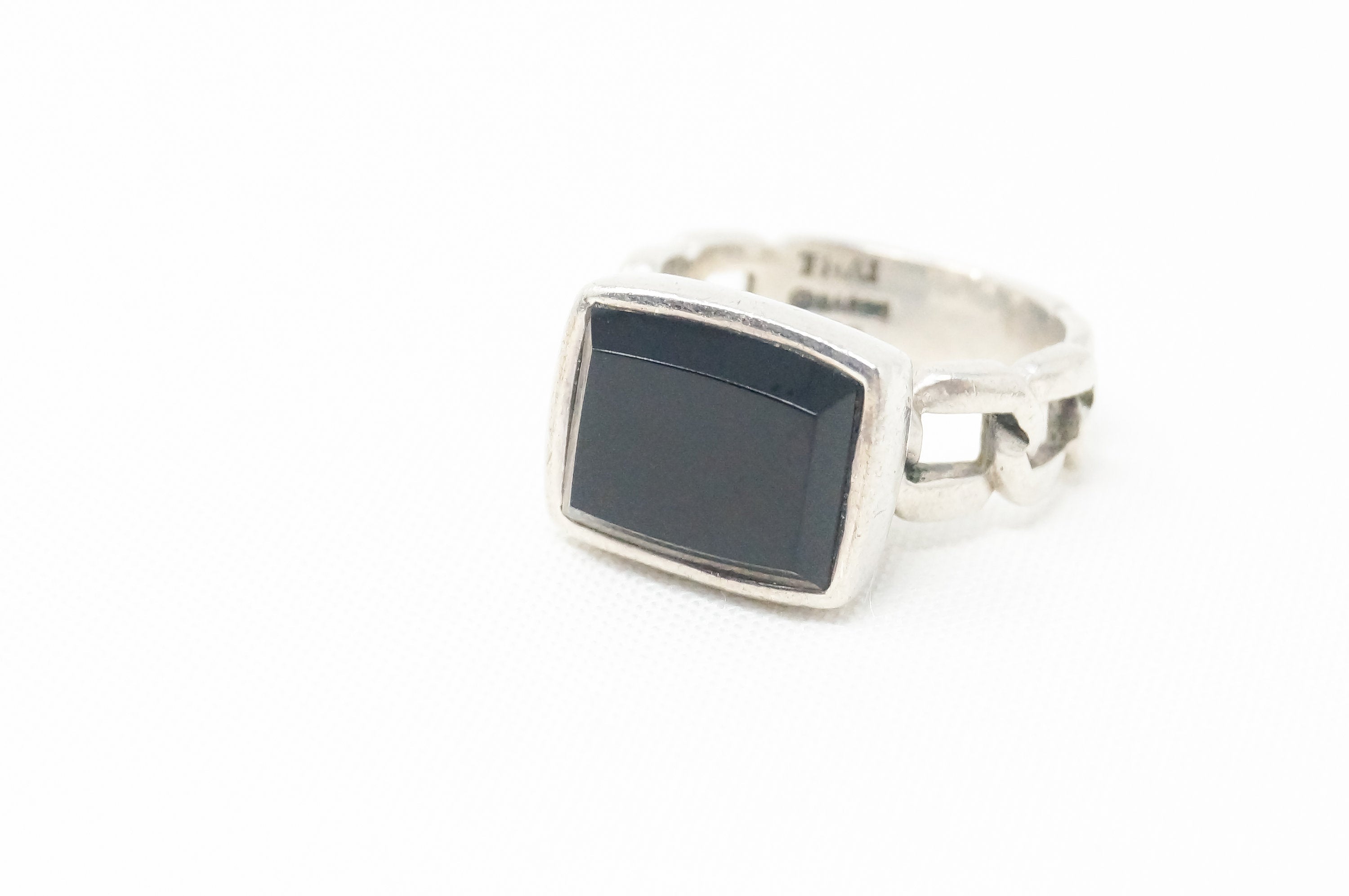 Vintage Designer Barse Black Onyx Chainlink Sterling Silver Ring Sz 5.75