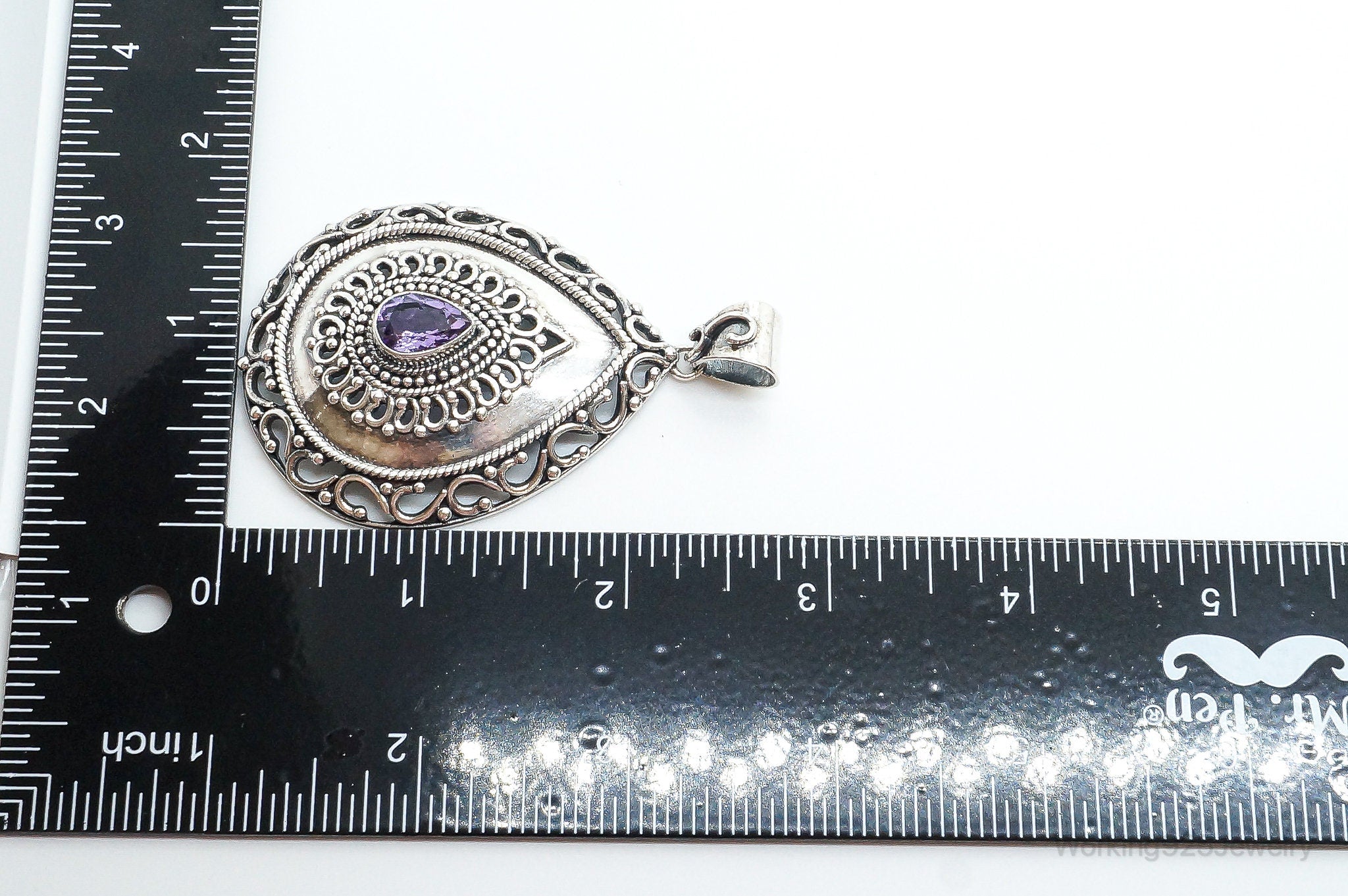 Designer Large Amethyst Bali Inspired Sterling Silver Pendant