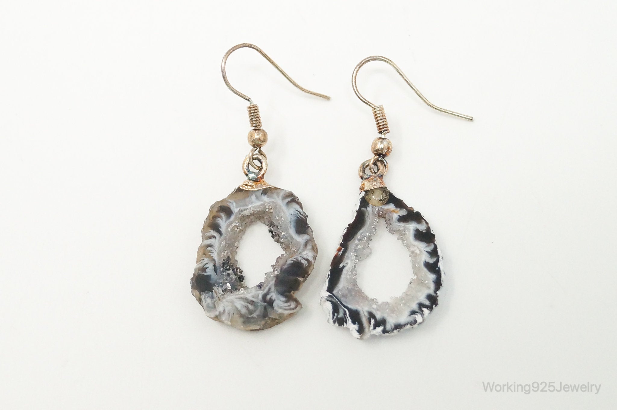 Natural Agate Geode Sterling Silver Earrings