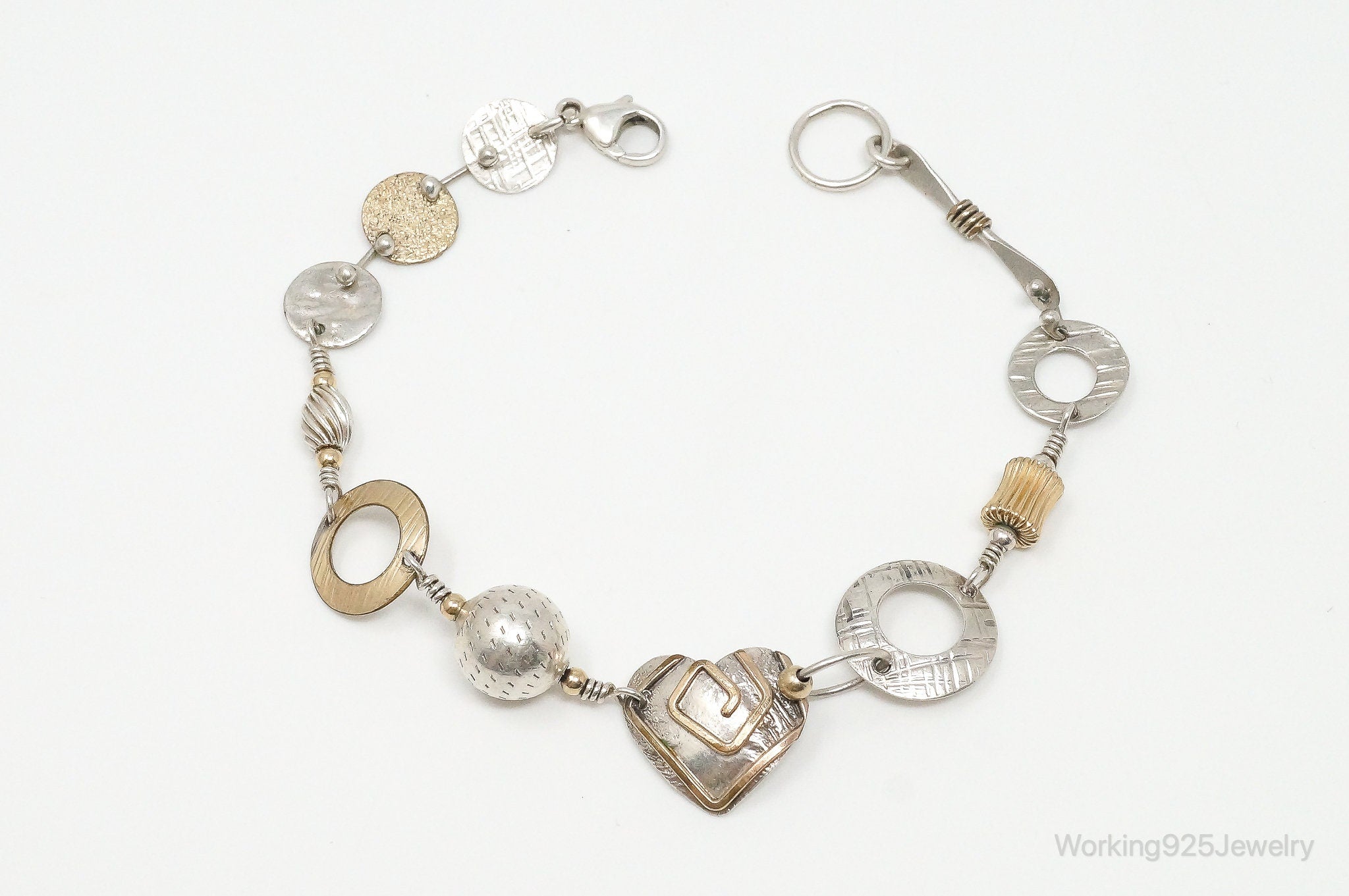 Vintage Heart Brass Sterling Silver Bracelet