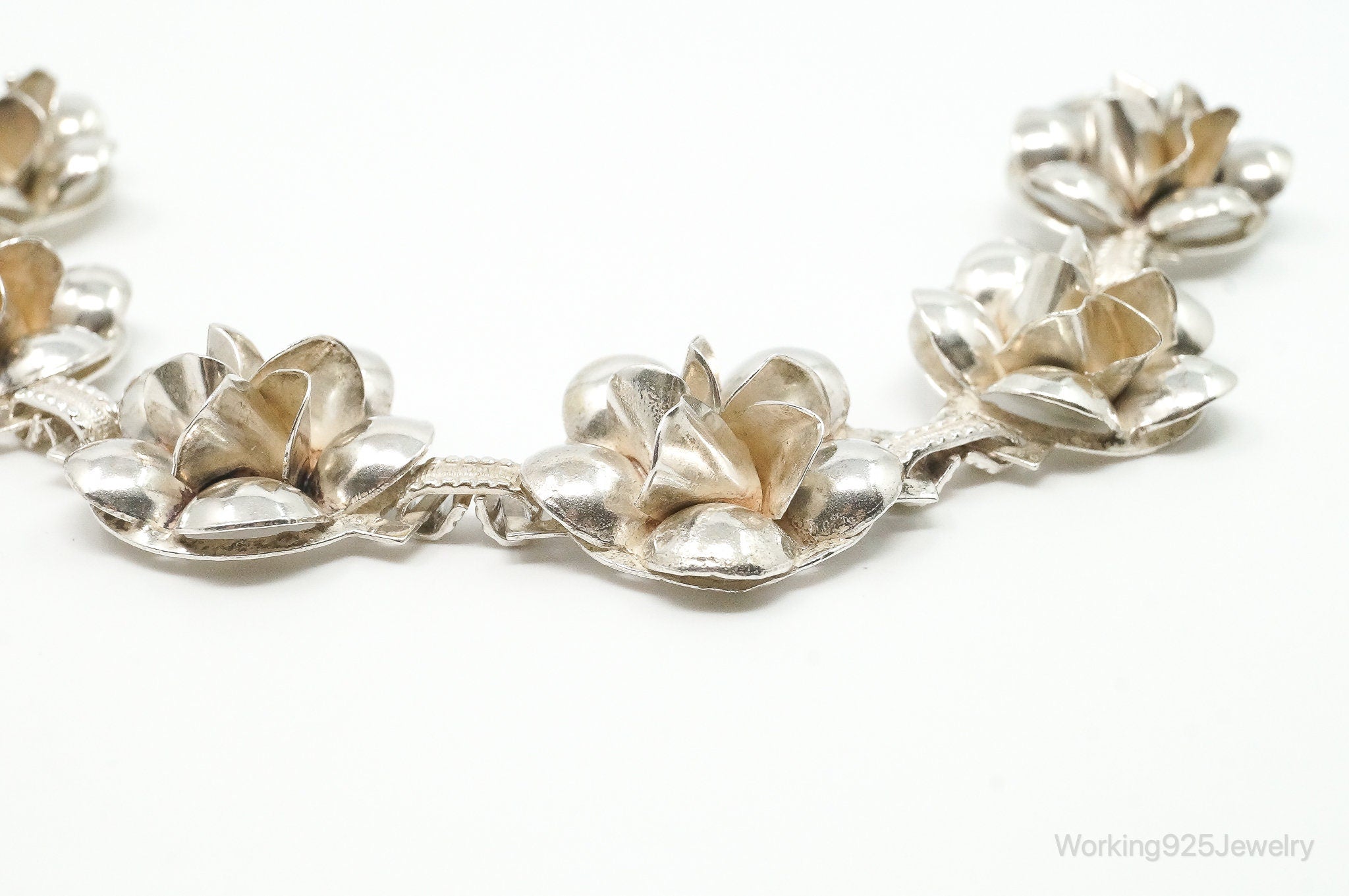 Vintage 1940s Raffaele Flower Silver Silver Panel Bracelet