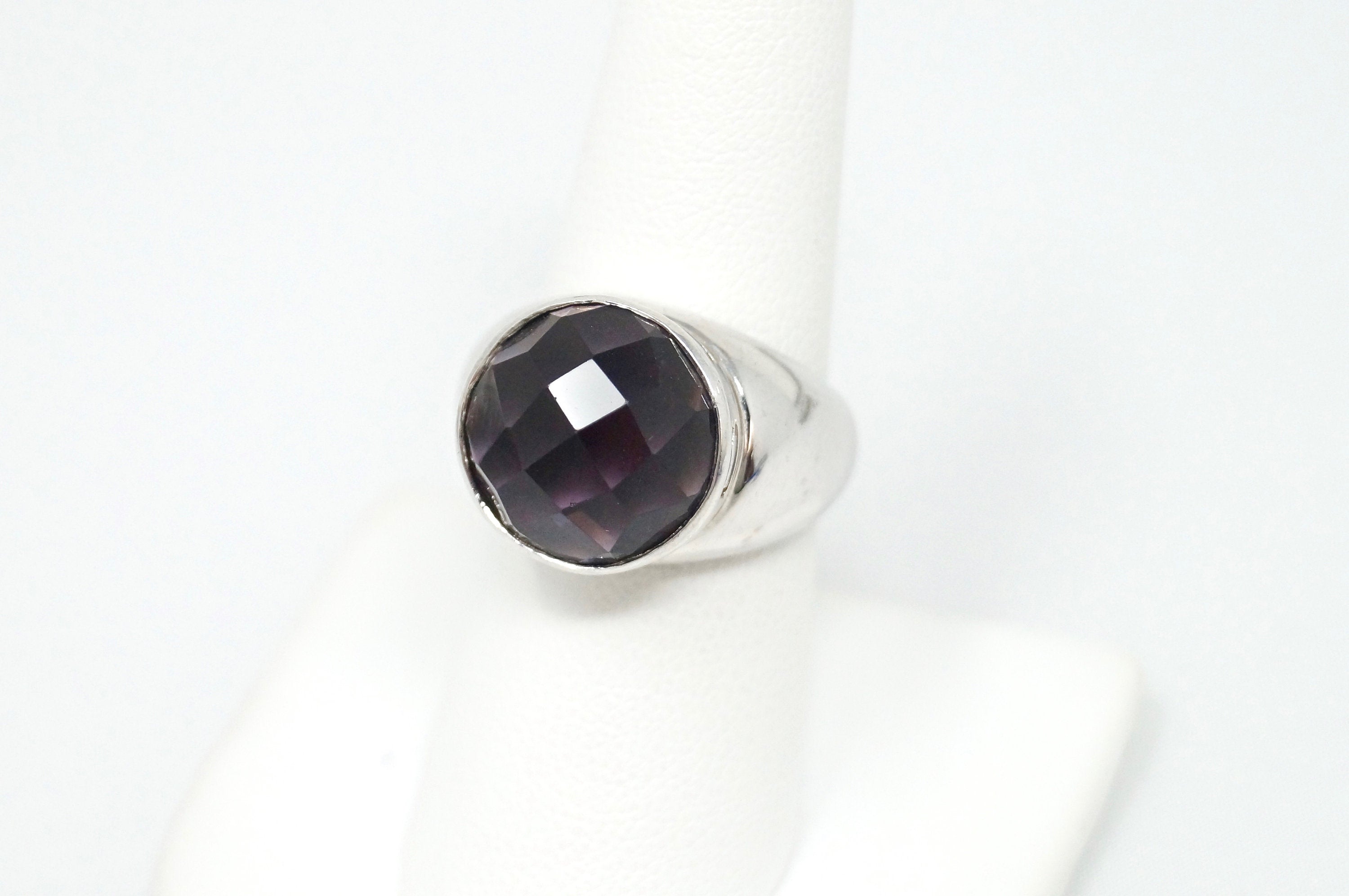 Vintage Designer GC Purple Amethyst Sterling Silver Cocktail Ring - Size 7.5