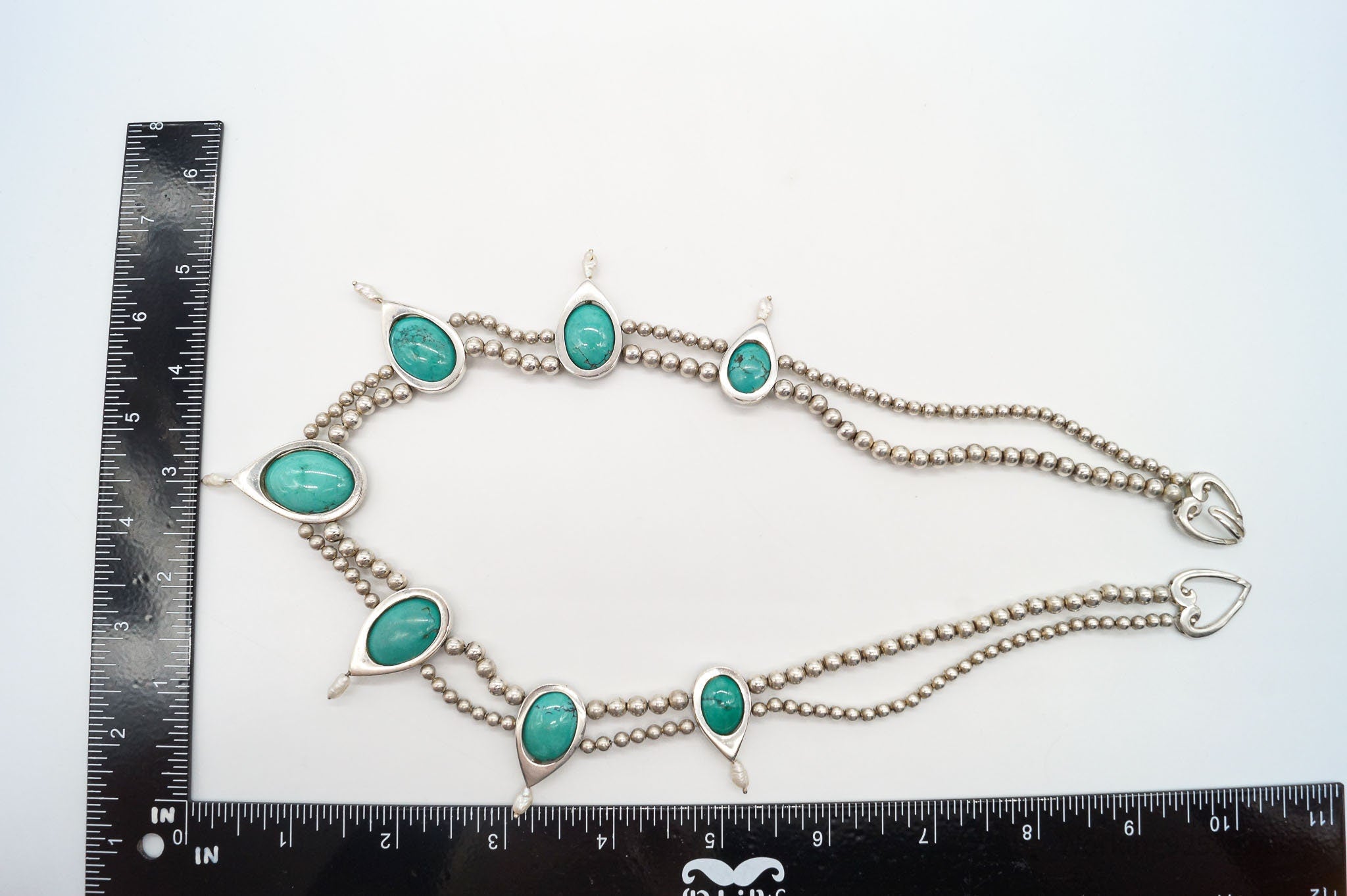 Vintage Designer Carolyn Pollack Turquoise Sterling Silver Bead Necklace