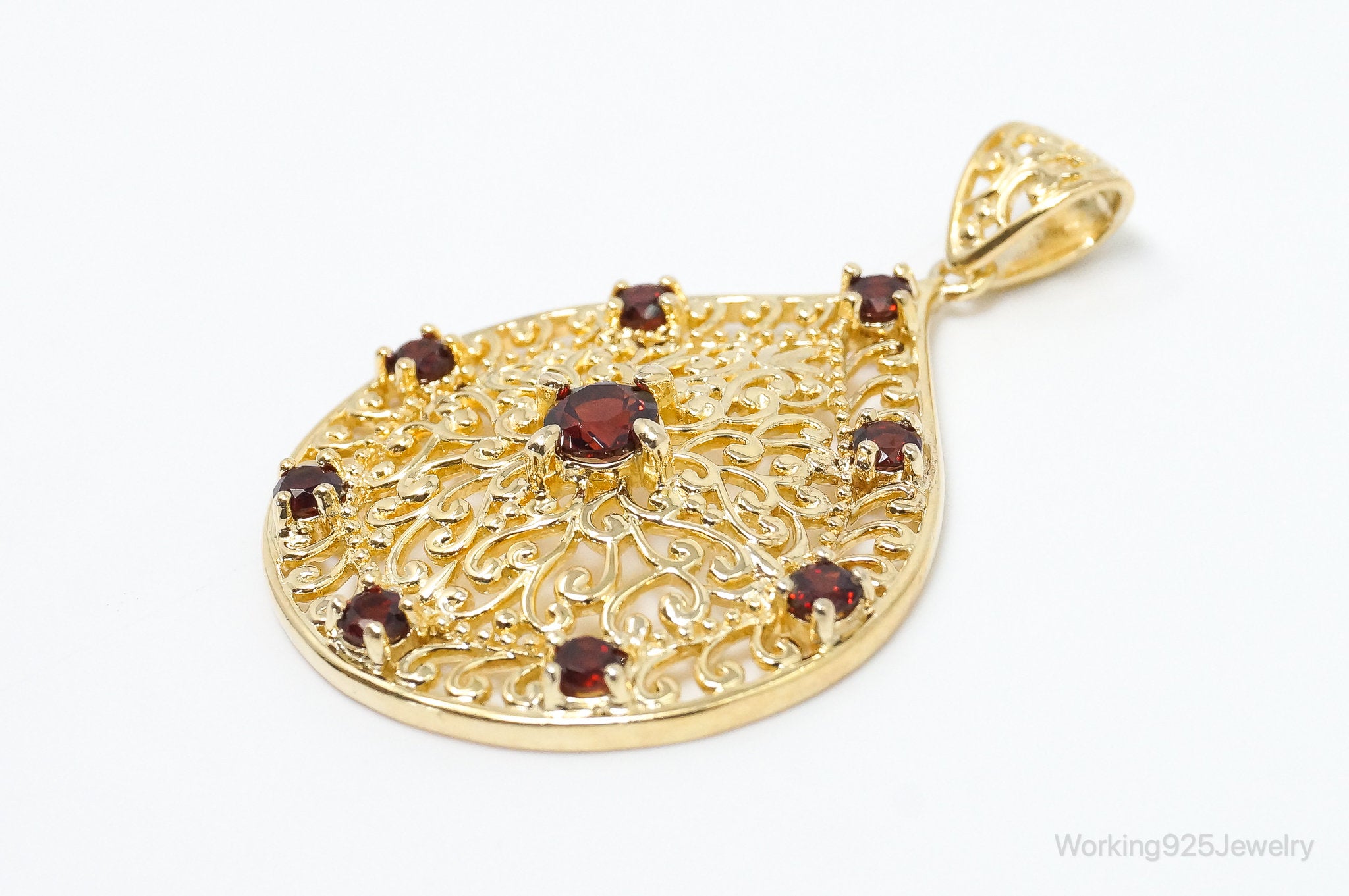 Designer Ross Simons Garnet Motif Gold Over Sterling Silver Pendant