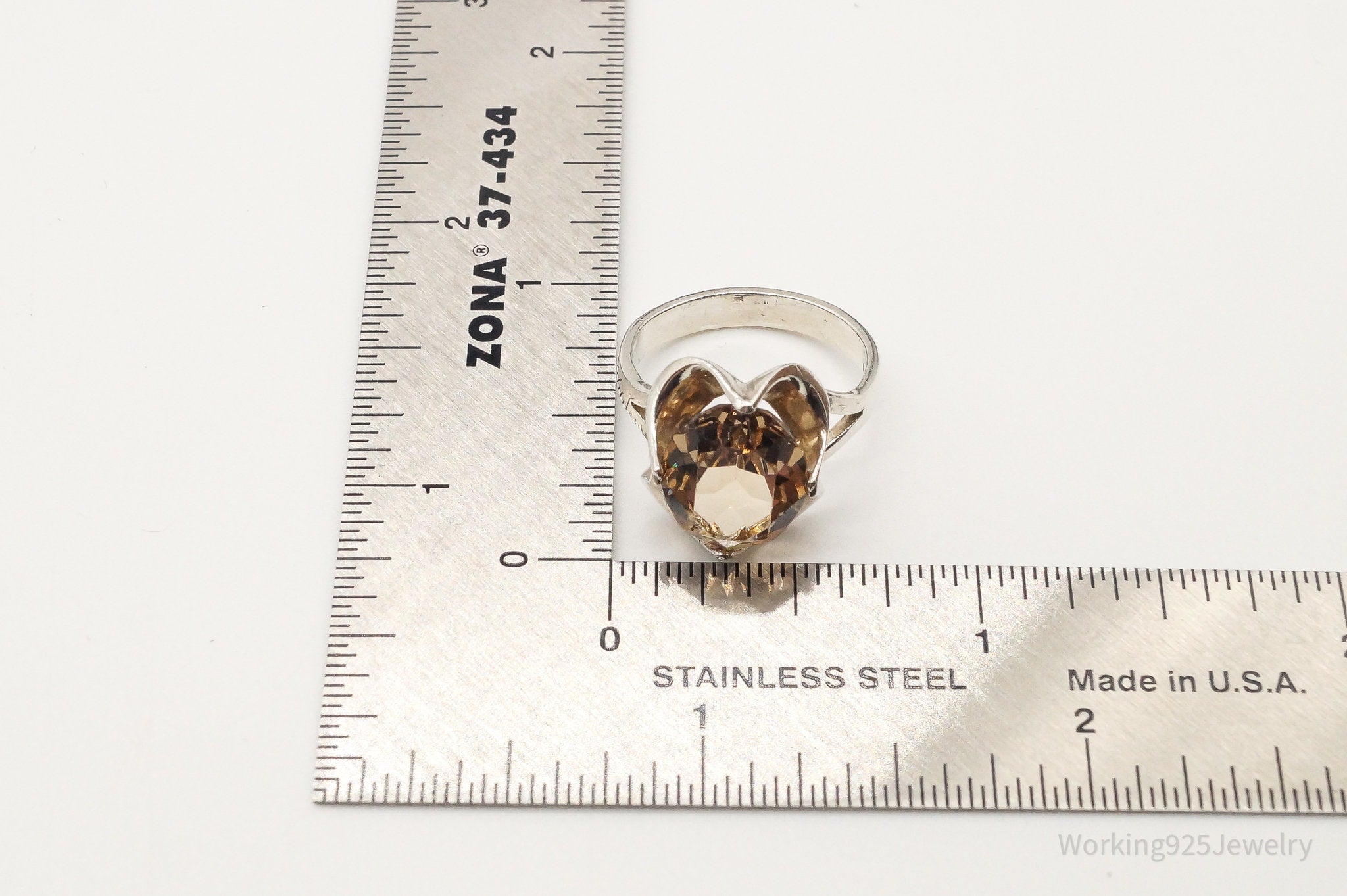 Vintage Large Citrine Southwestern Sterling Silver Ring - Size 6.25