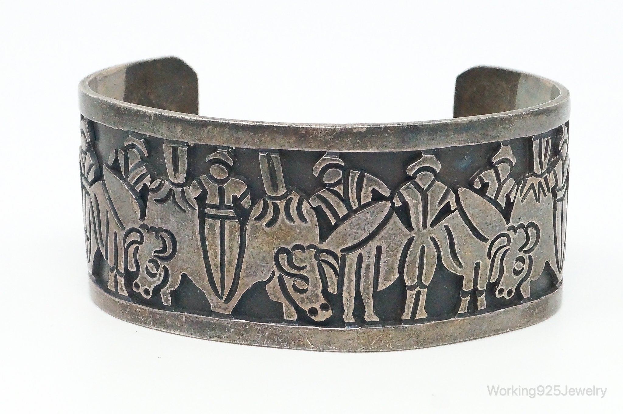 RARE Mexico Modernist Los Ballesteros Storyteller Sterling Silver Bracelet