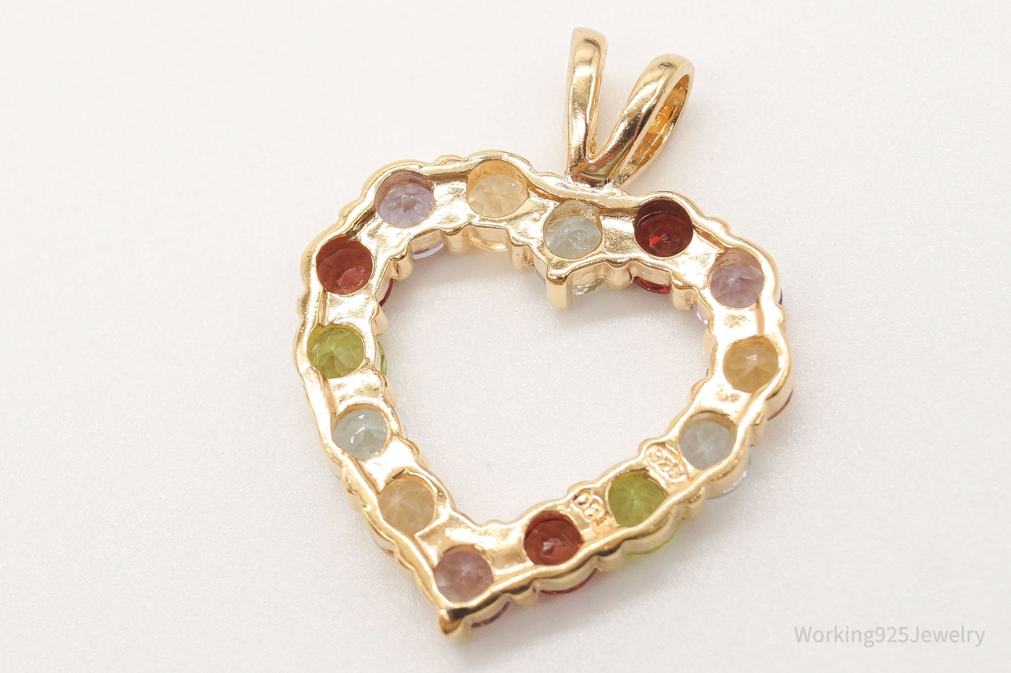 Designer Multi Gemstone Gold Vermeil Sterling Silver Heart Pendant