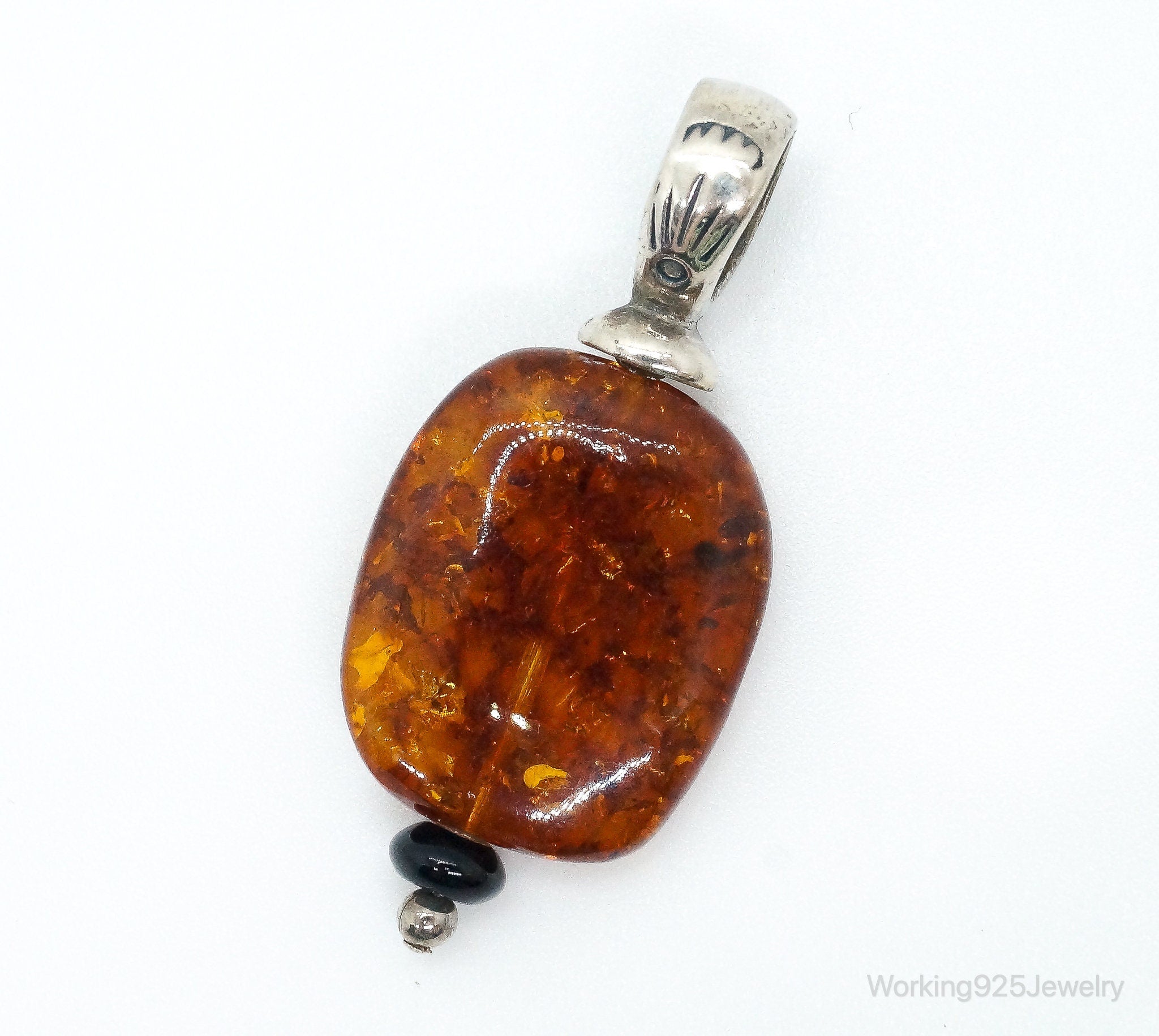 Large Vintage Baltic Amber Sterling Silver Necklace Pendant