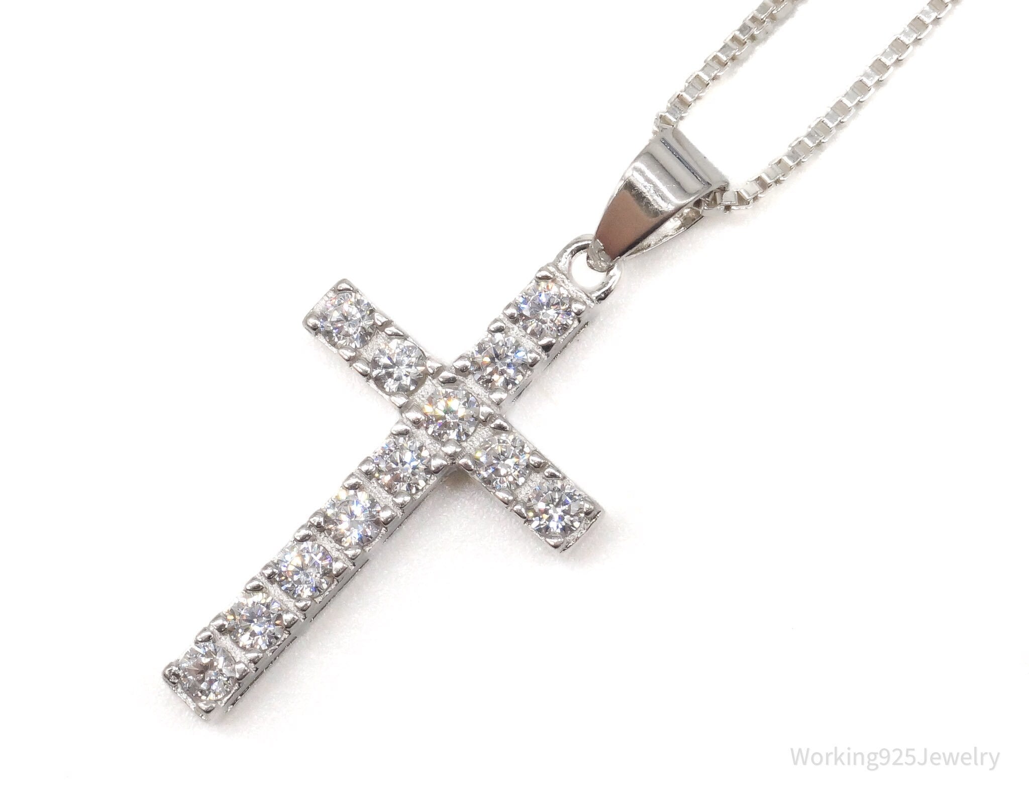 Vintage Cubic Zirconia Cross Sterling Silver Necklace