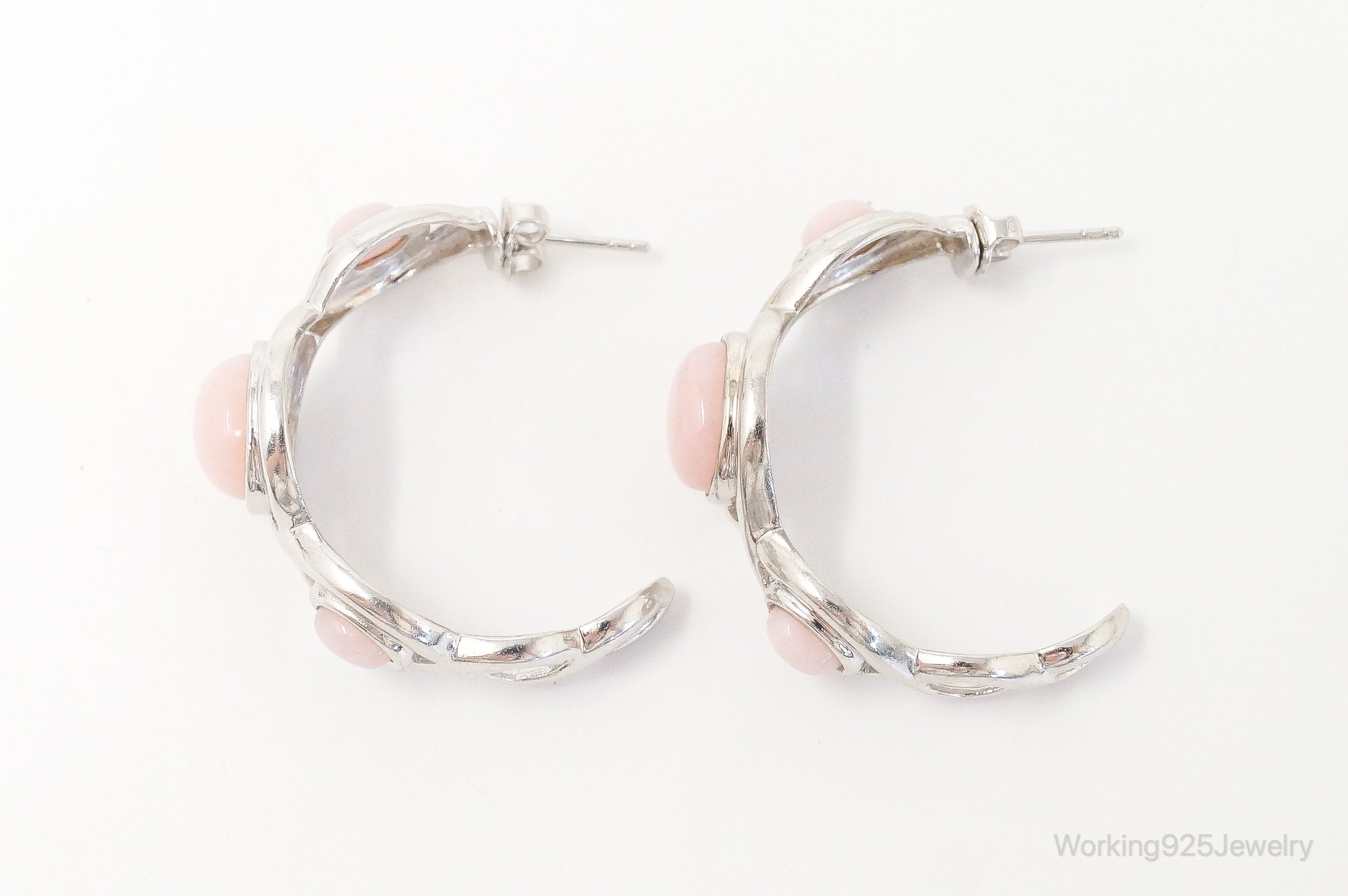 Designer Pink Chalcedony Sterling Silver Hoop Earrings