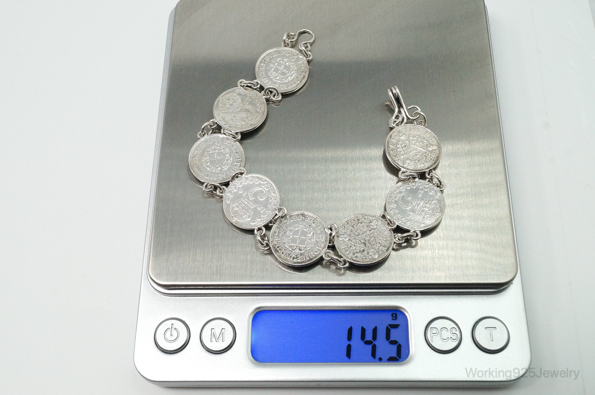 Vintage British Coins Sterling Silver Bracelet