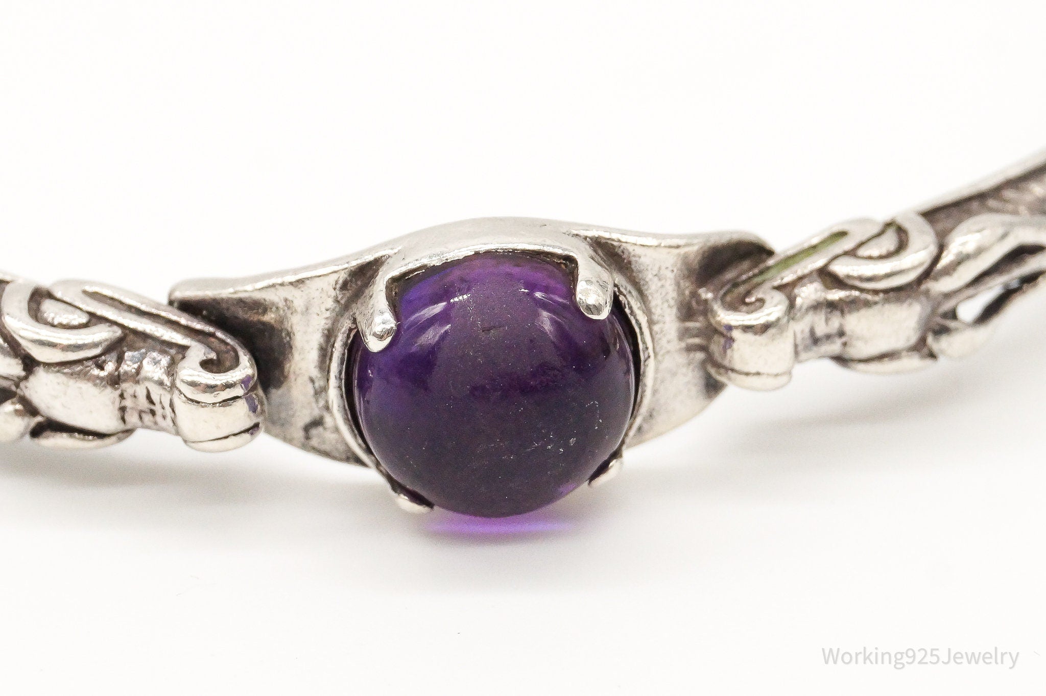 Vintage Amethyst Double Dragon Heads Sterling Silver Bracelet