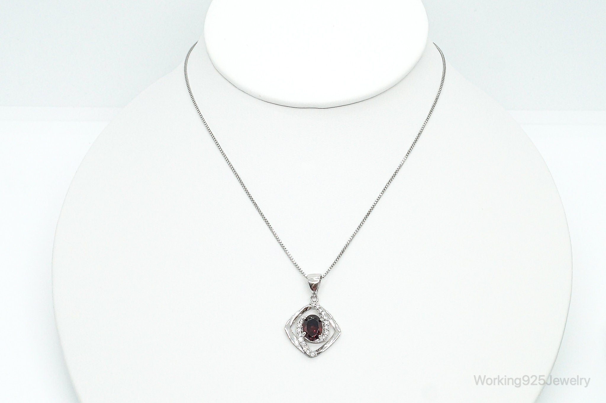 Garnet Cubic Zirconia Sterling Silver Necklace