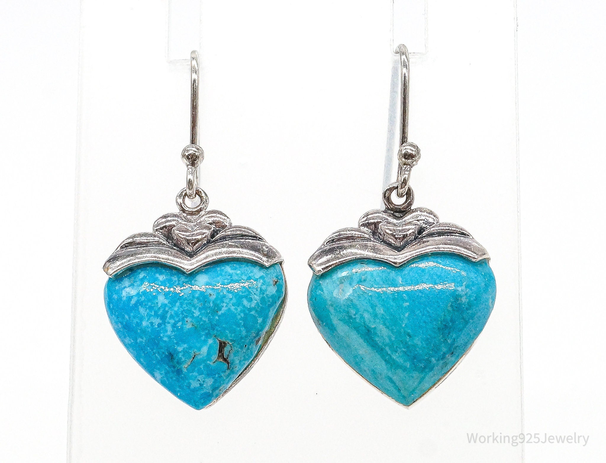 Designer SX Turquoise Hearts Sterling Silver Earrings